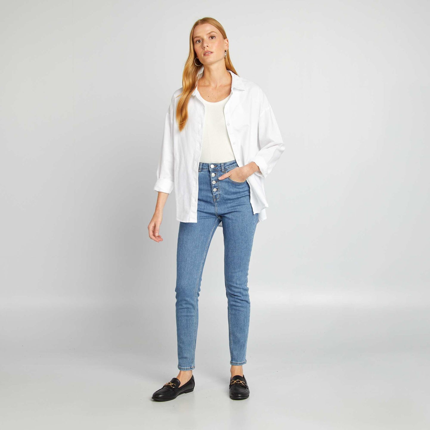 Jean skinny taille haute Bleu