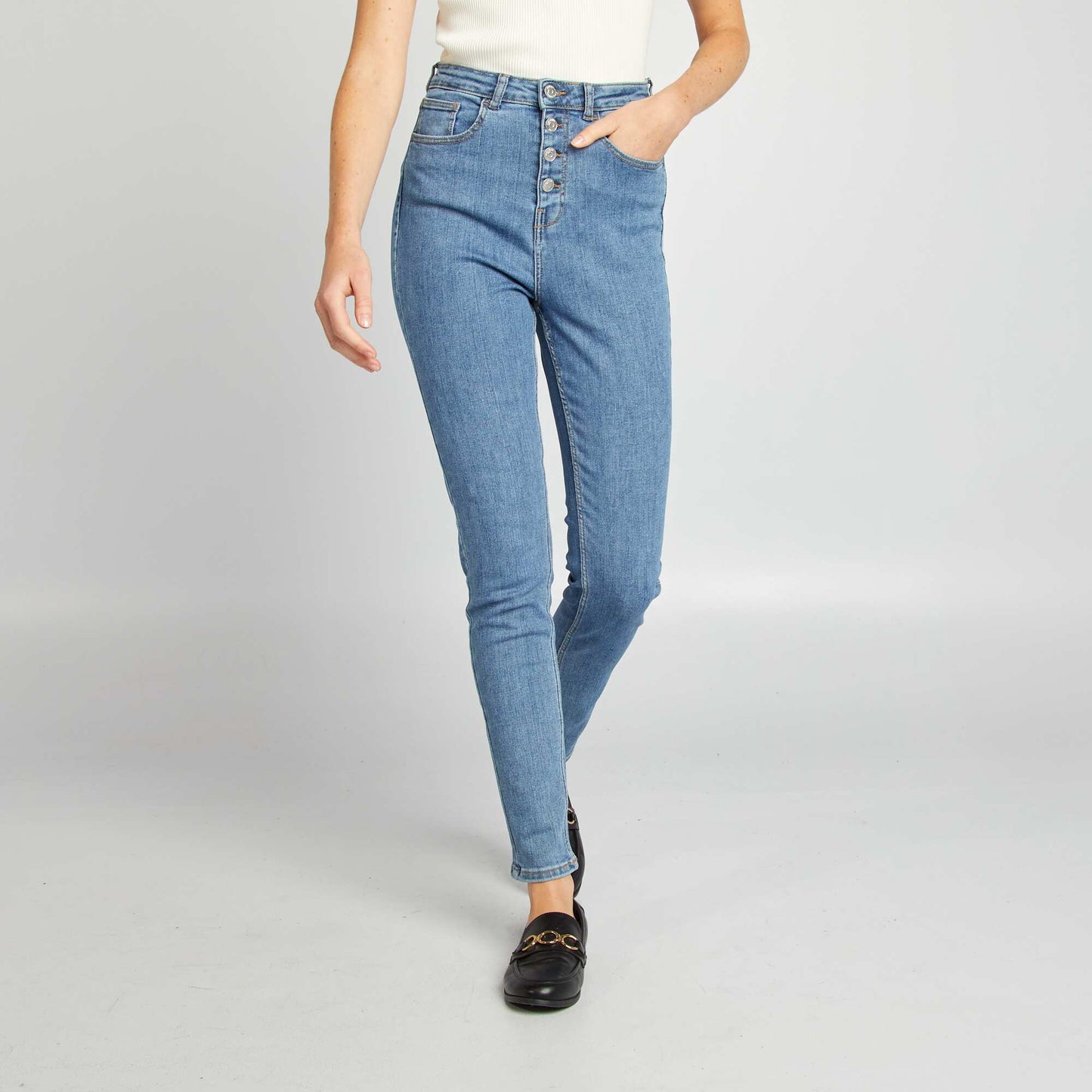 Jean skinny taille haute Bleu