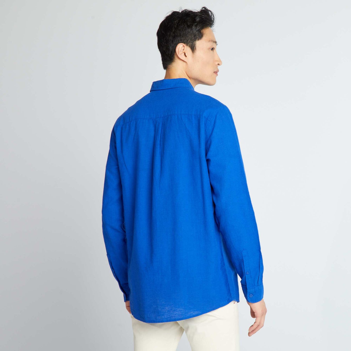 Chemise droite en lin et en coton bleu