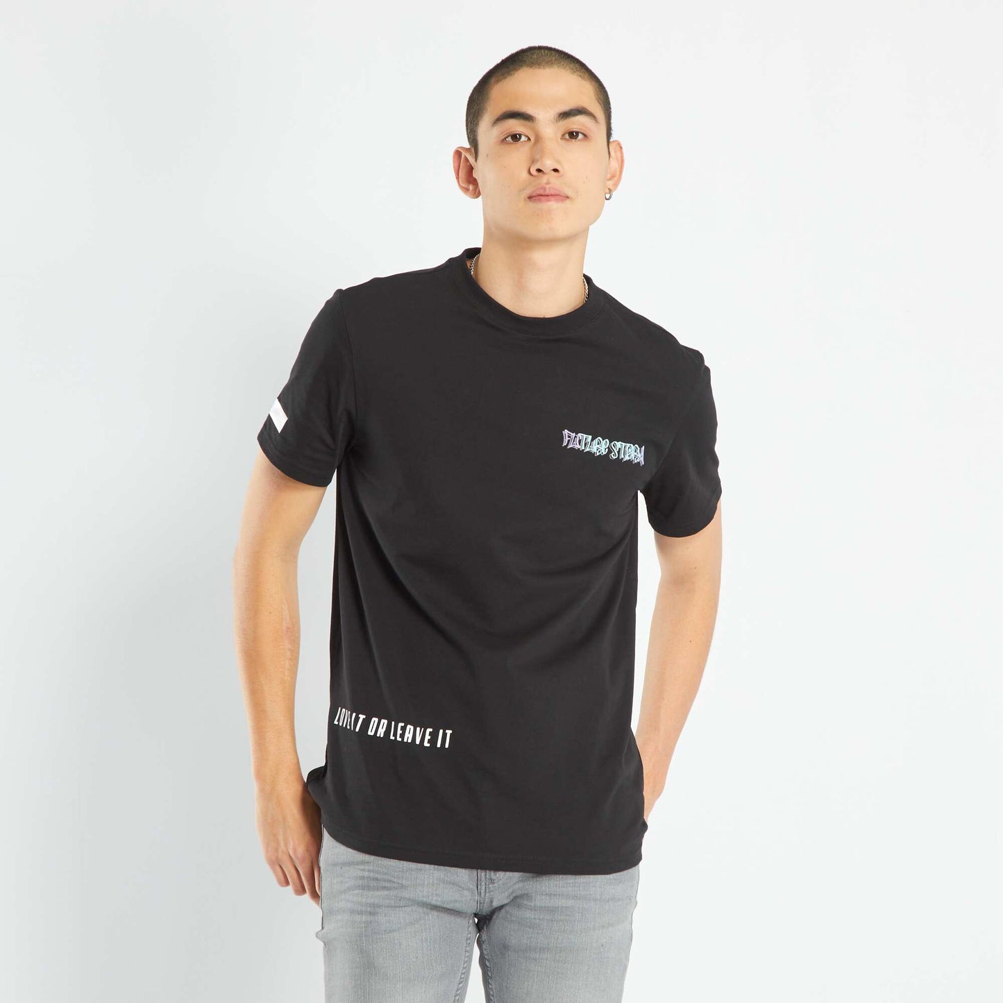 T-shirt imprimé à col rond noir