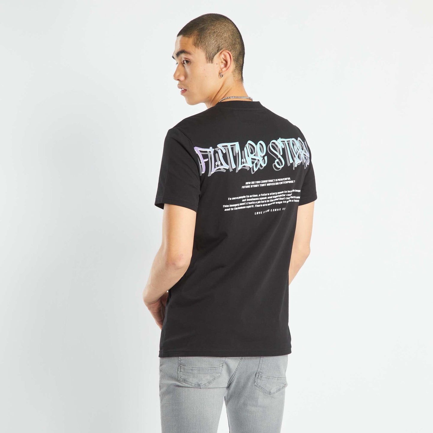 T-shirt imprimé à col rond noir