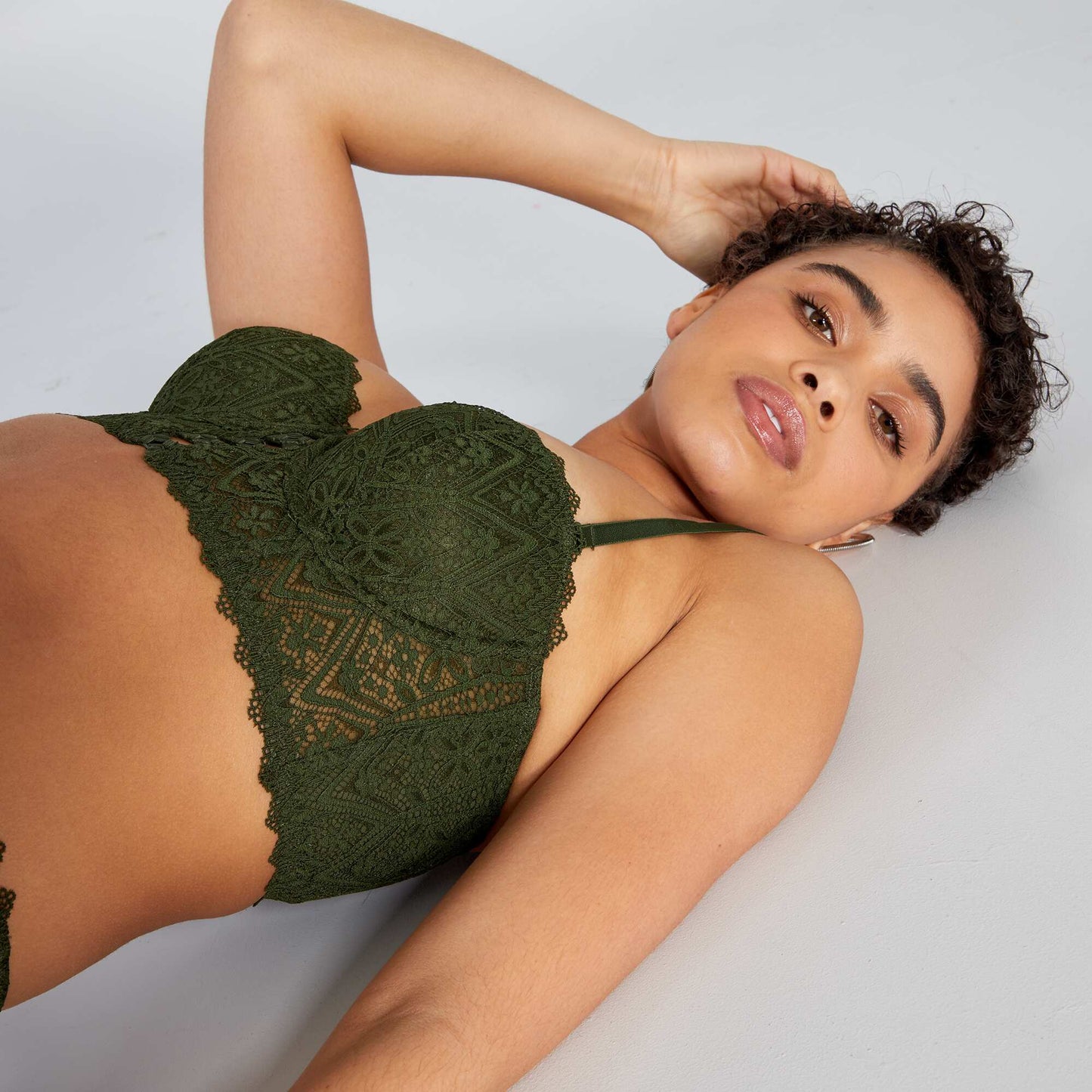 Soutien-gorge bustier ampliforme en dentelle Kaki
