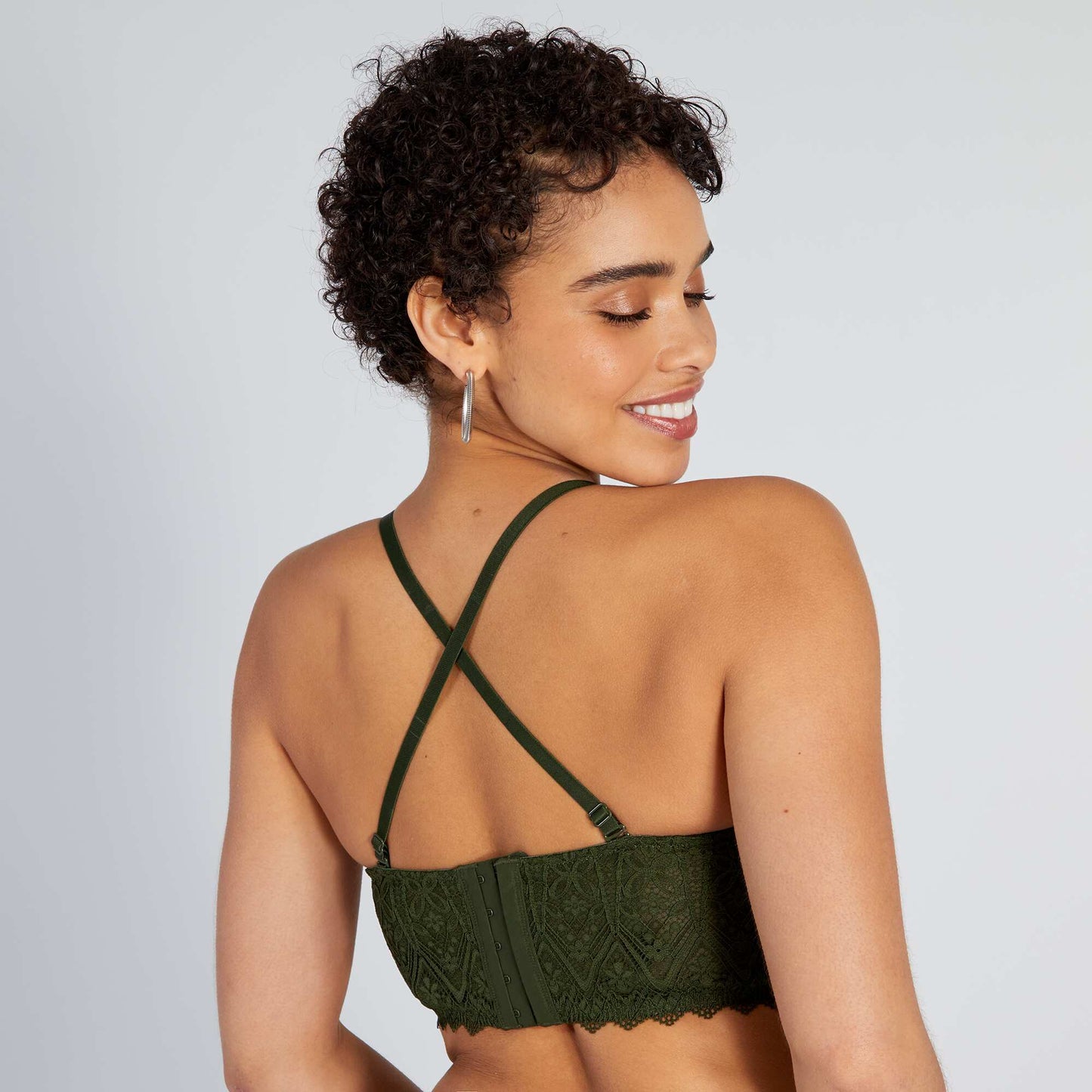 Soutien-gorge bustier ampliforme en dentelle Kaki