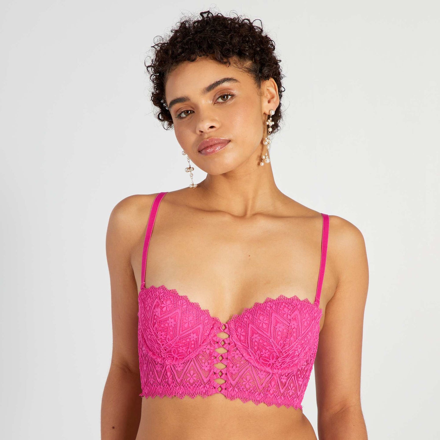 Soutien-gorge bustier ampliforme en dentelle Rose