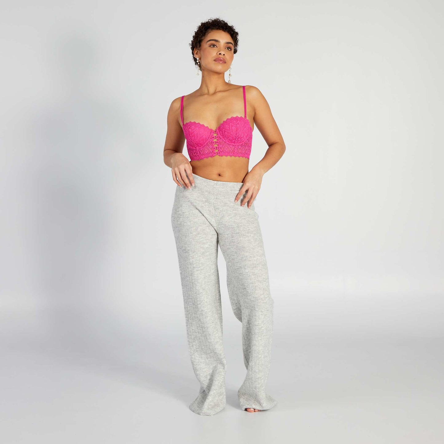 Soutien-gorge bustier ampliforme en dentelle Rose