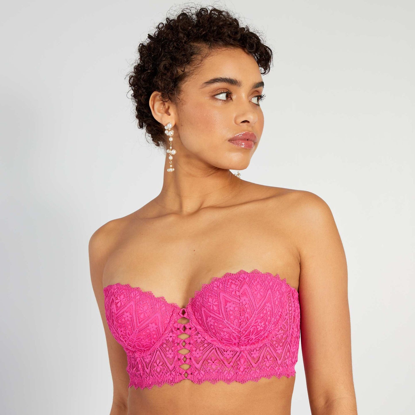 Soutien-gorge bustier ampliforme en dentelle Rose