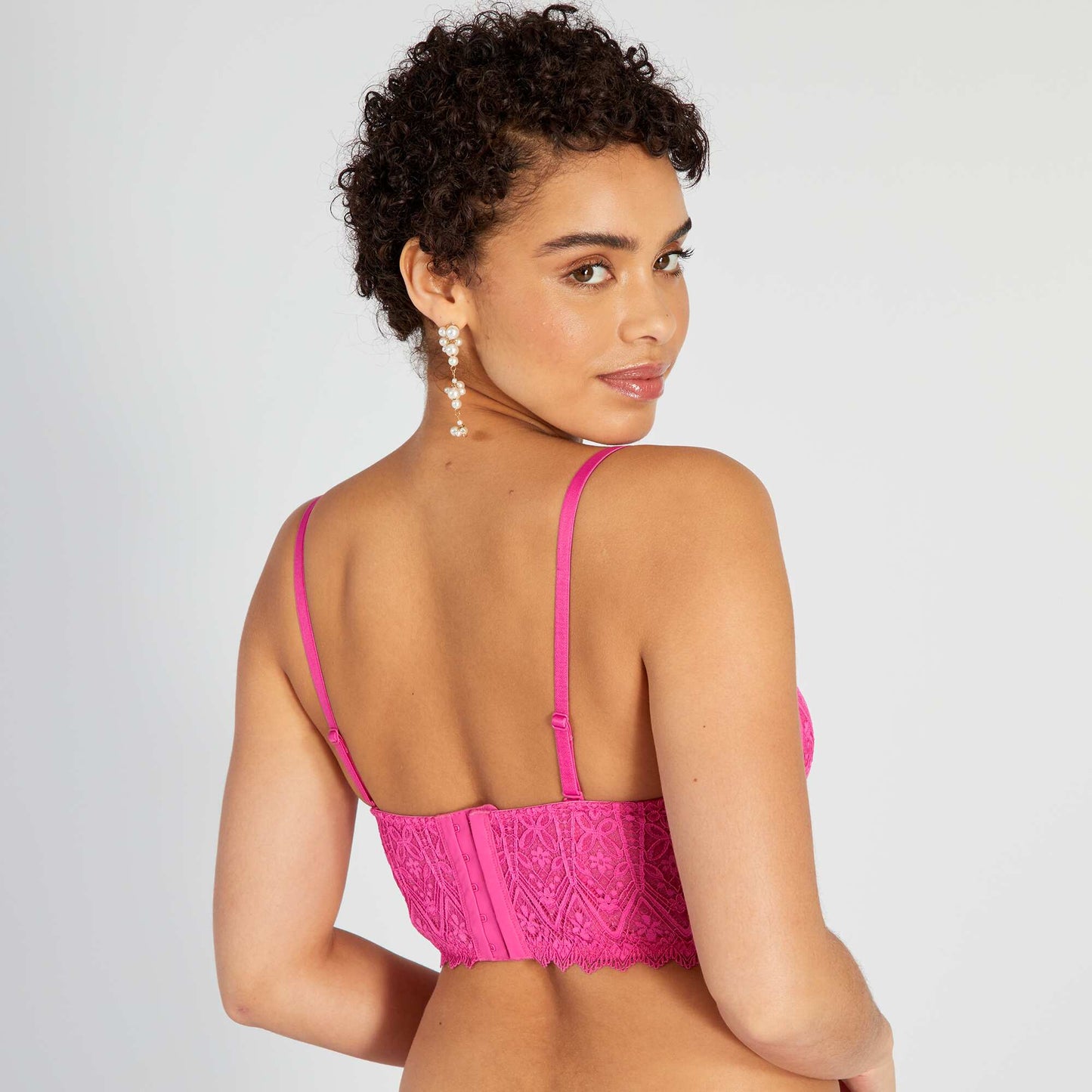 Soutien-gorge bustier ampliforme en dentelle Rose