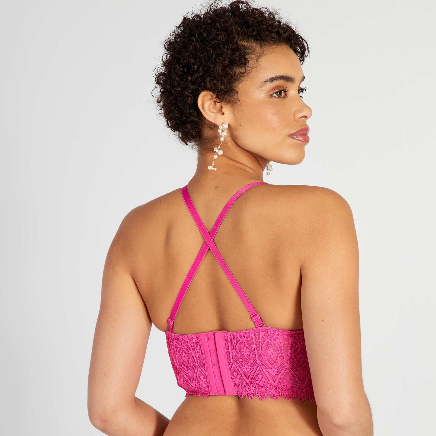 Soutien-gorge bustier ampliforme en dentelle Rose