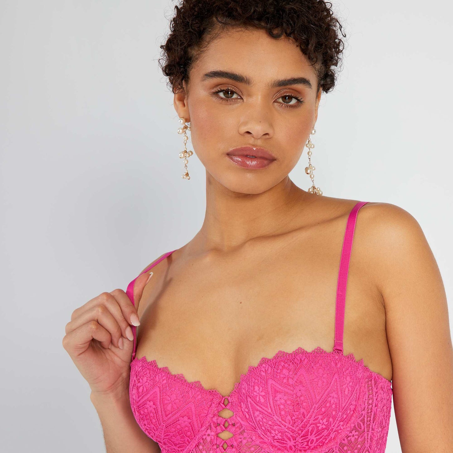 Soutien-gorge bustier ampliforme en dentelle Rose