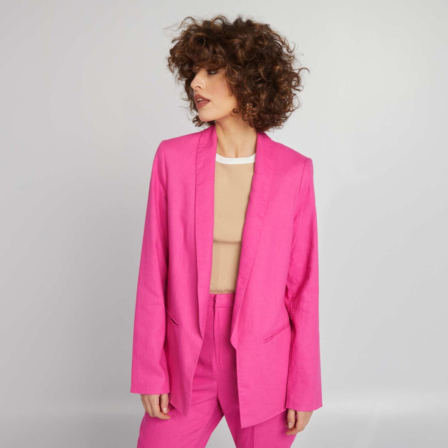 Veste tailleur en lin Rose