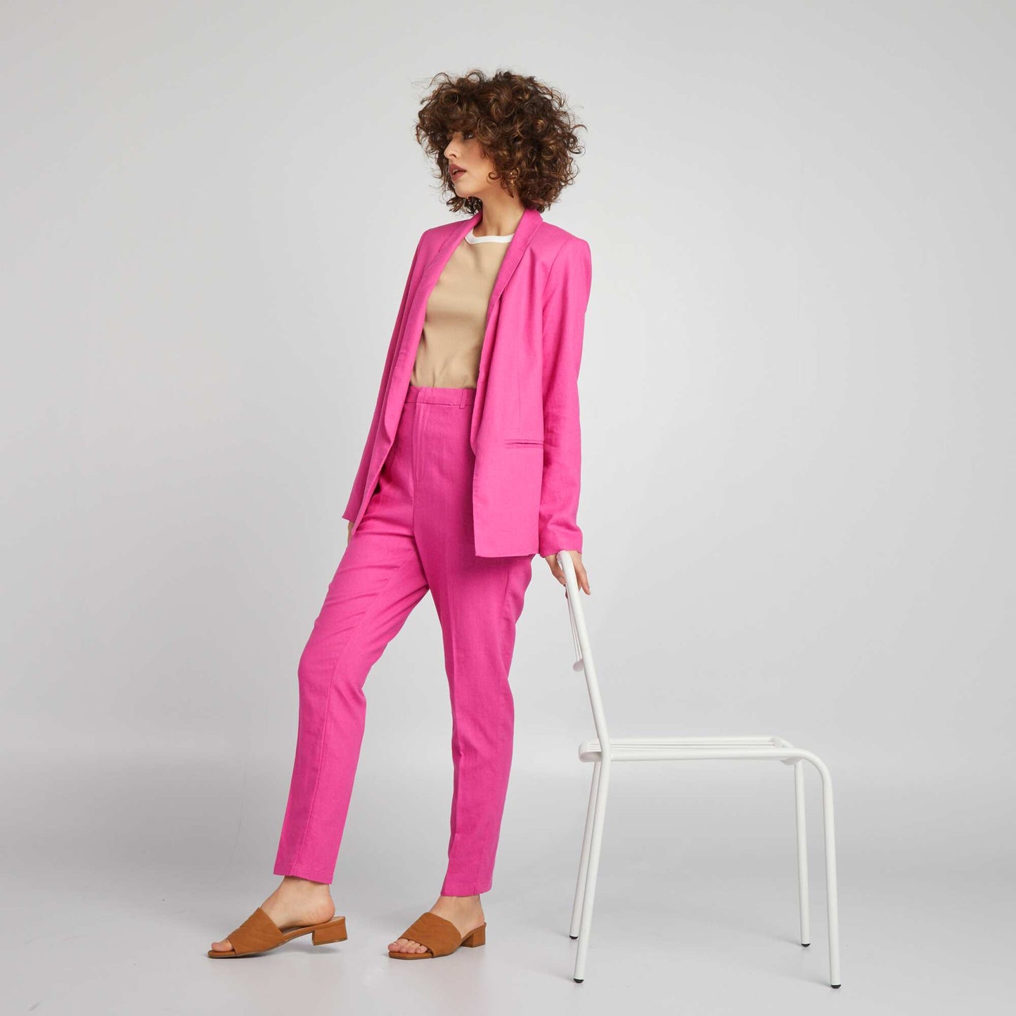 Veste tailleur en lin Rose