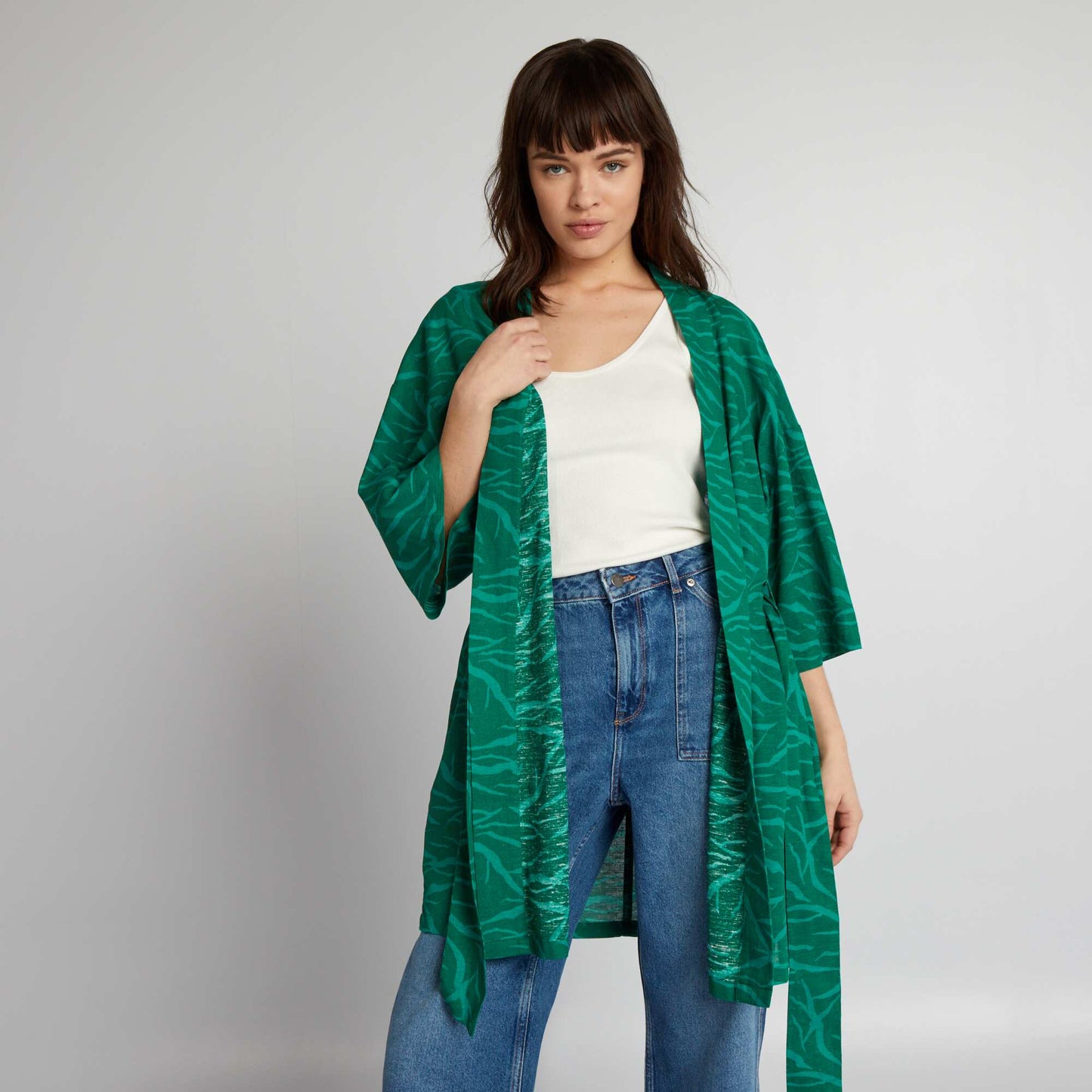 Veste kimono imprimé zébré Vert