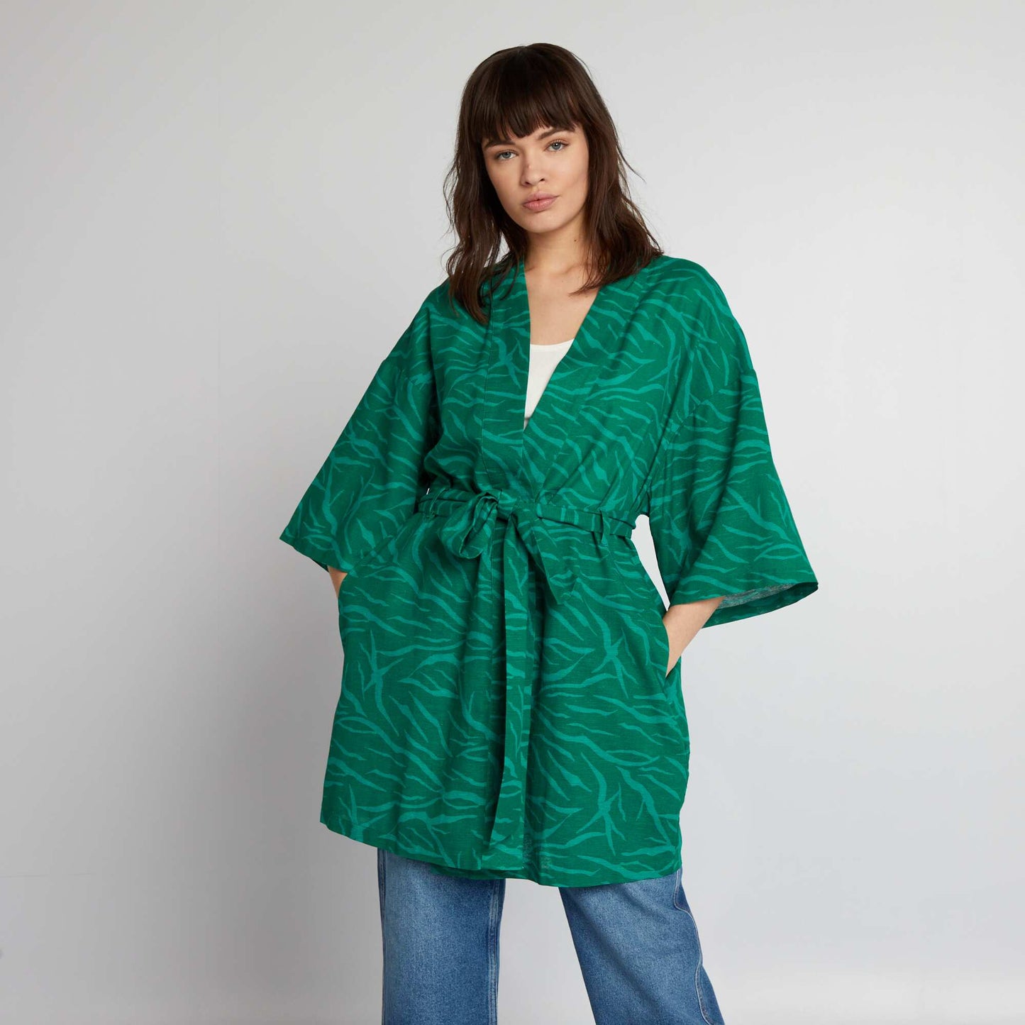 Veste kimono imprimé zébré Vert