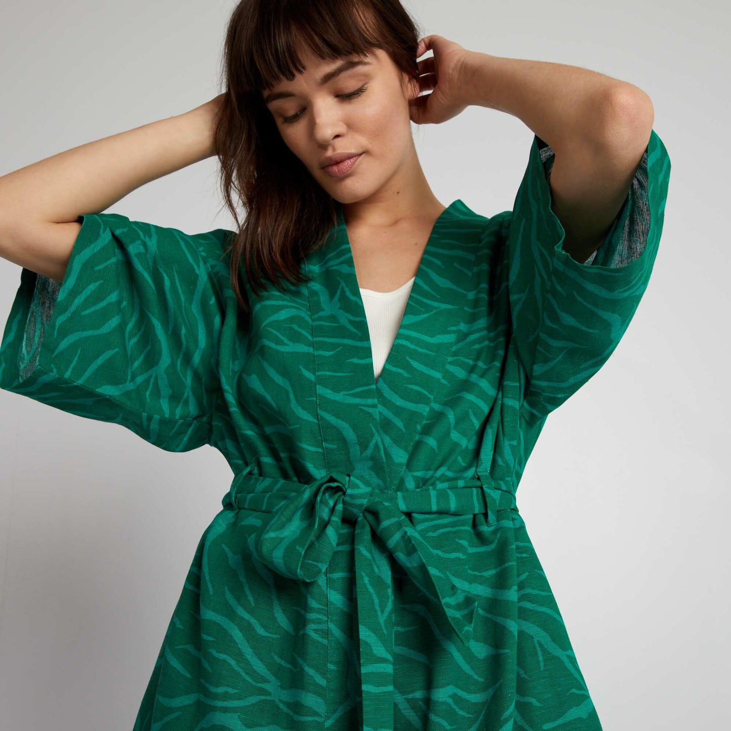 Veste kimono imprimé zébré Vert