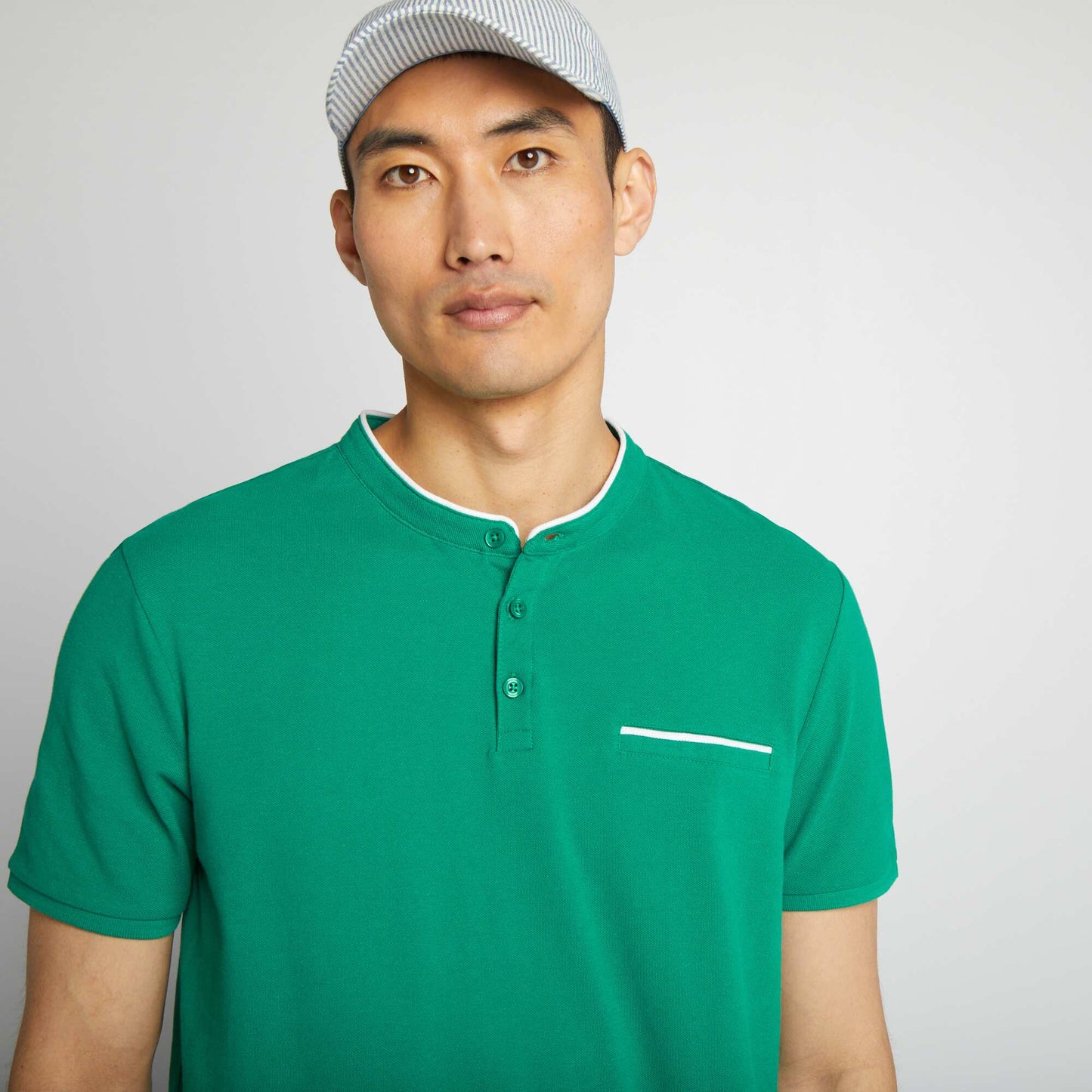 Polo à col mao en piqué de coton Vert