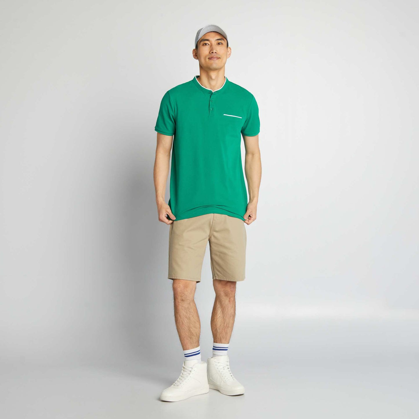 Polo à col mao en piqué de coton Vert