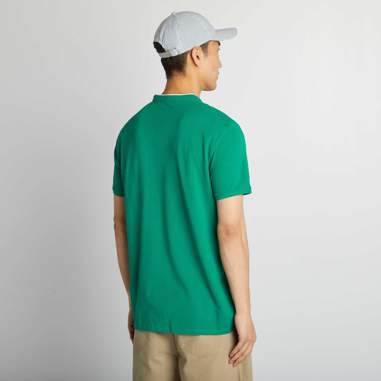 Polo à col mao en piqué de coton Vert