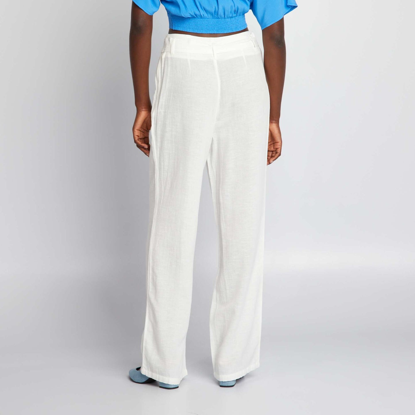 Pantalon large taille haute en lin Blanc