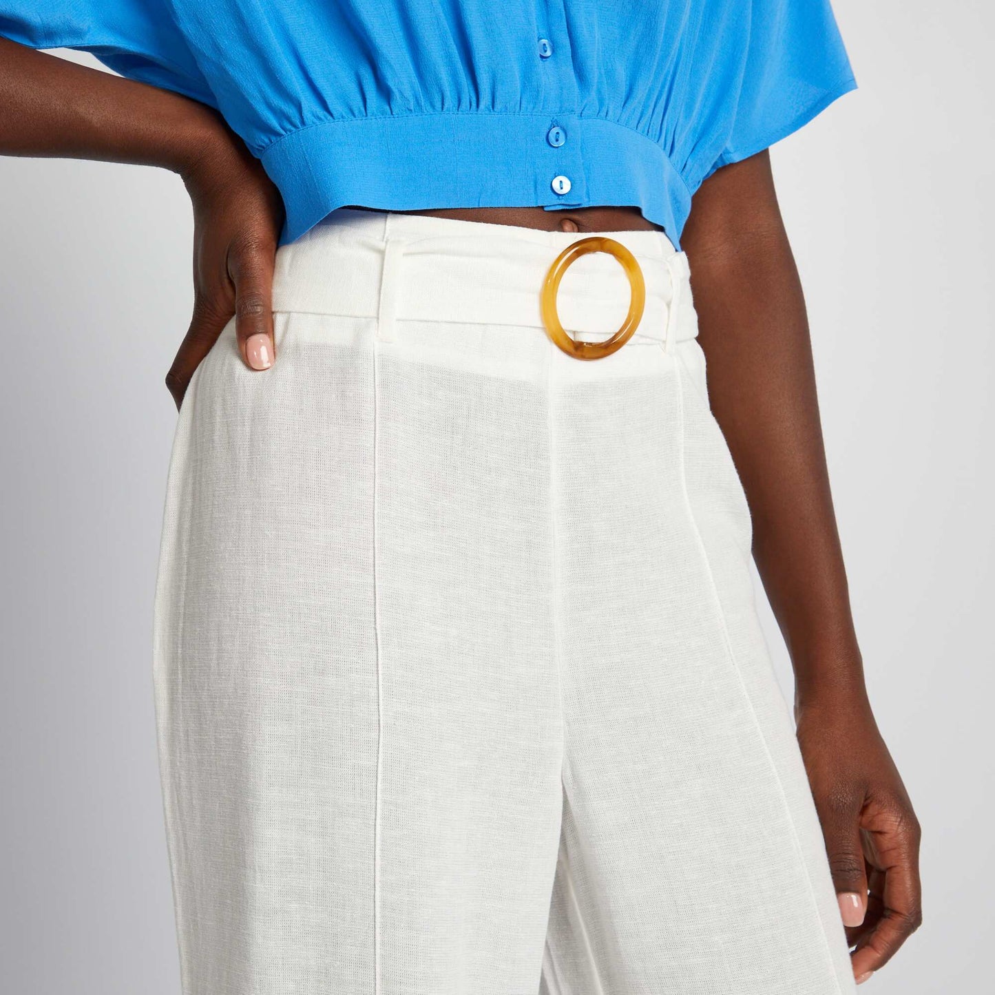 Pantalon large taille haute en lin Blanc