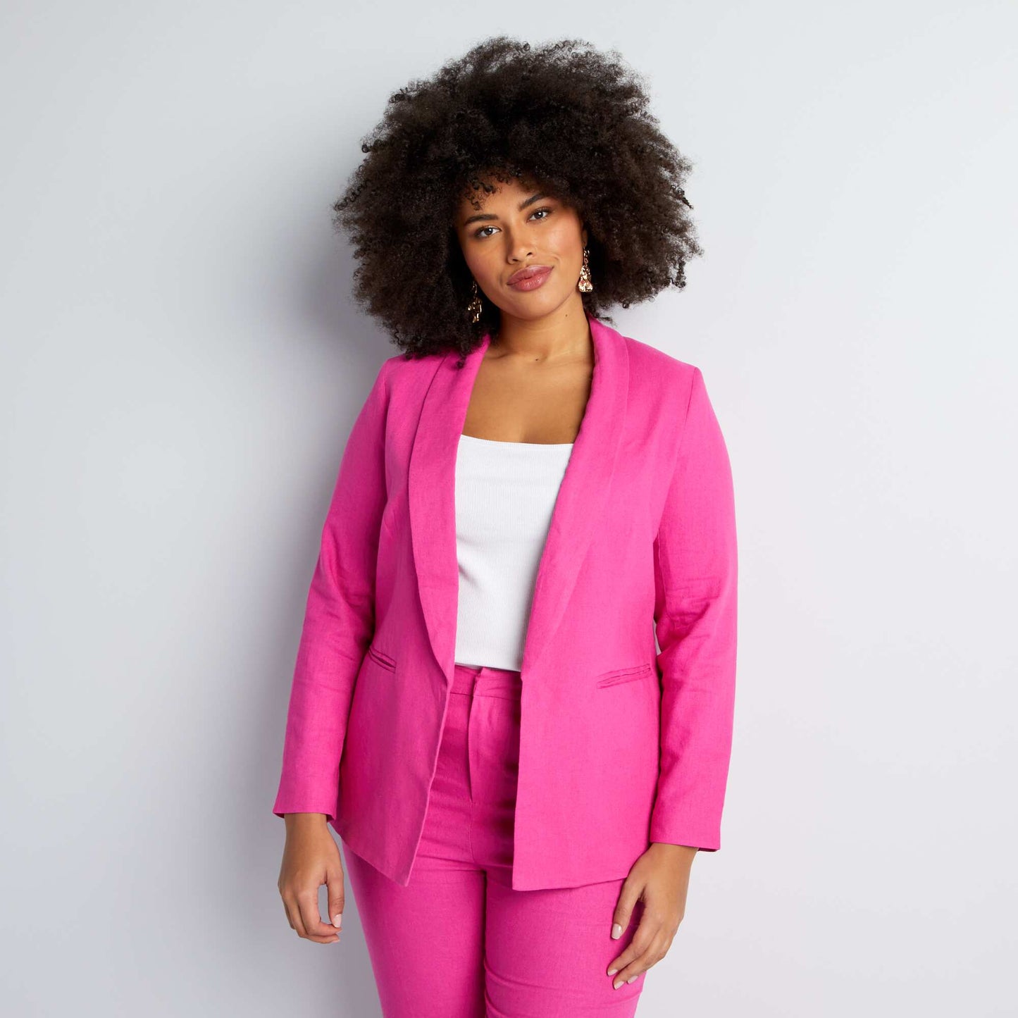 Veste de tailleur à col droit avec lin Rose