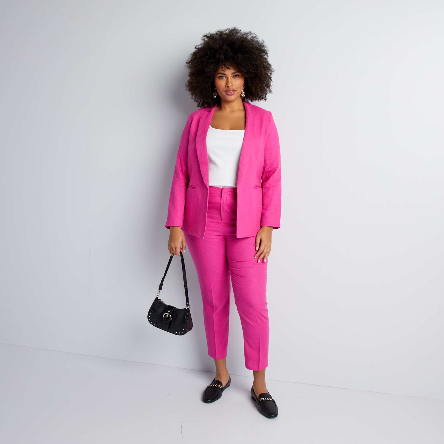 Veste de tailleur à col droit avec lin Rose