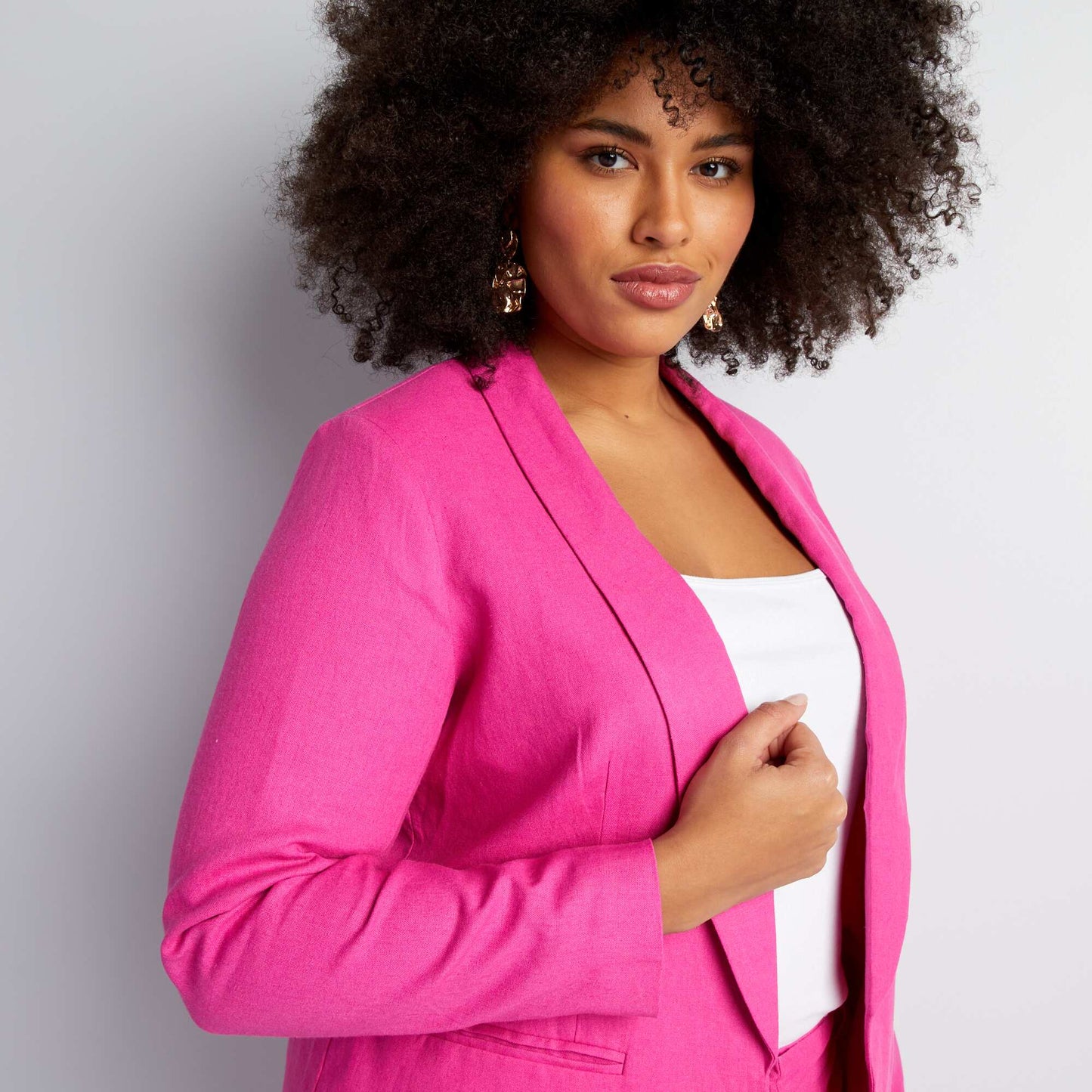 Veste de tailleur à col droit avec lin Rose
