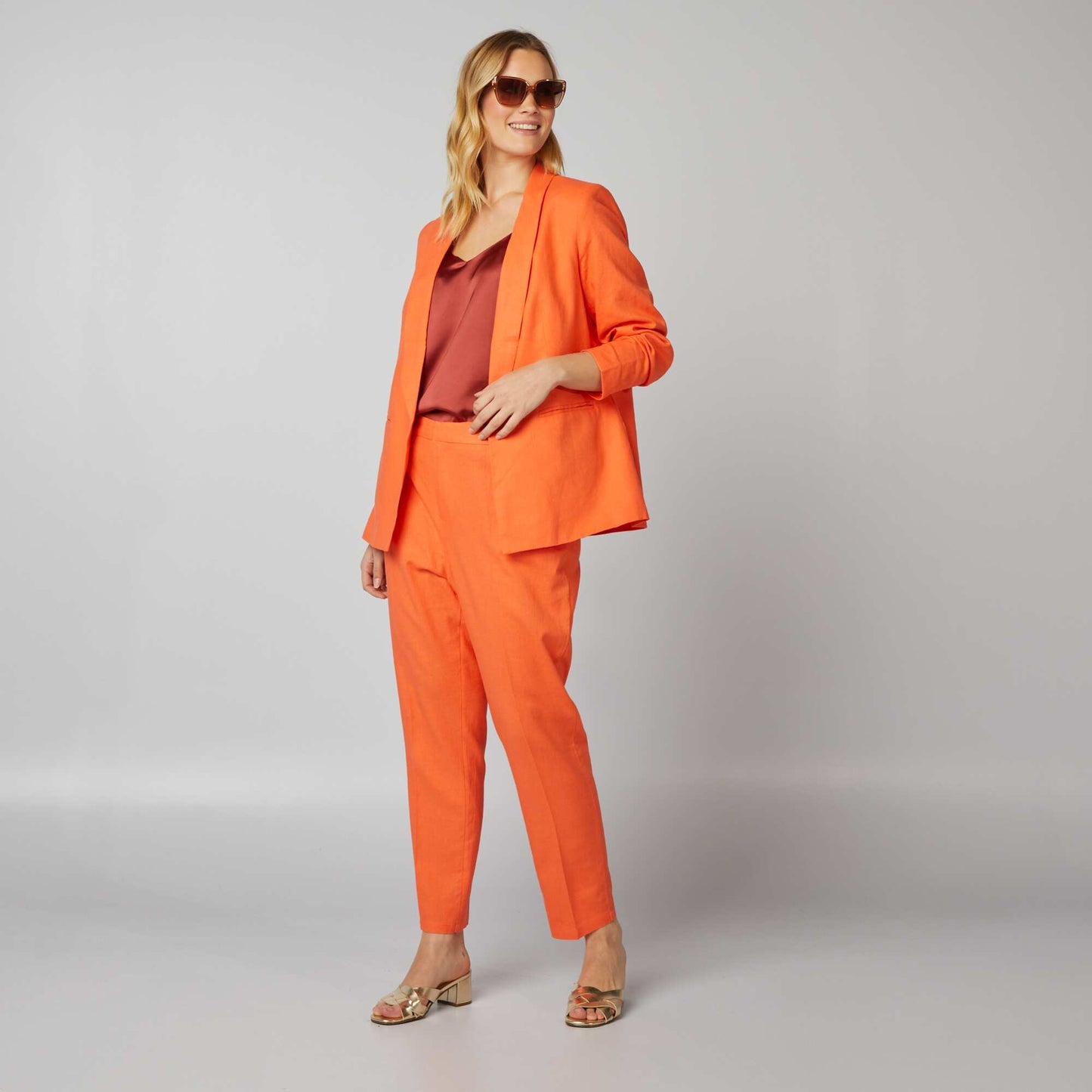 Veste de tailleur à col droit avec lin Orange
