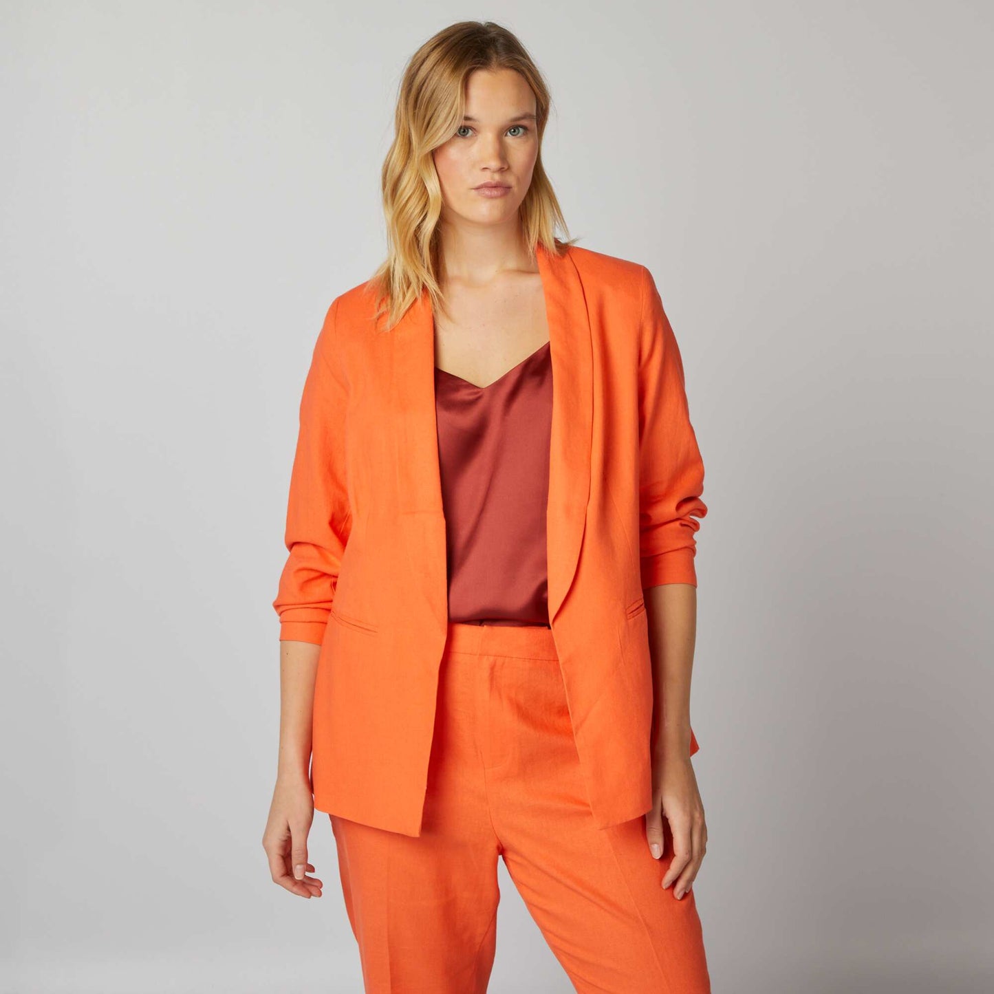 Veste de tailleur à col droit avec lin Orange