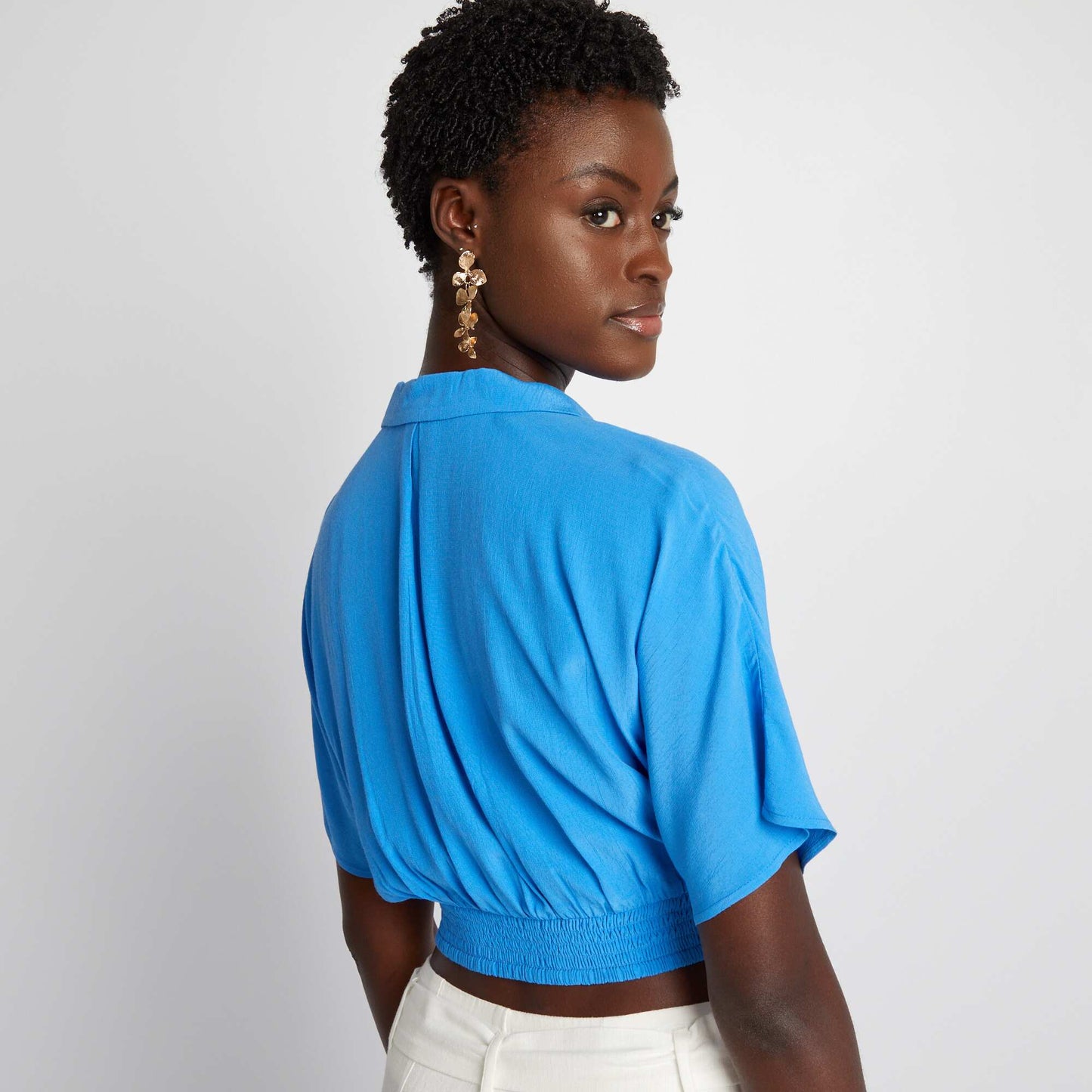 Chemisier crop top taille smockée Bleu