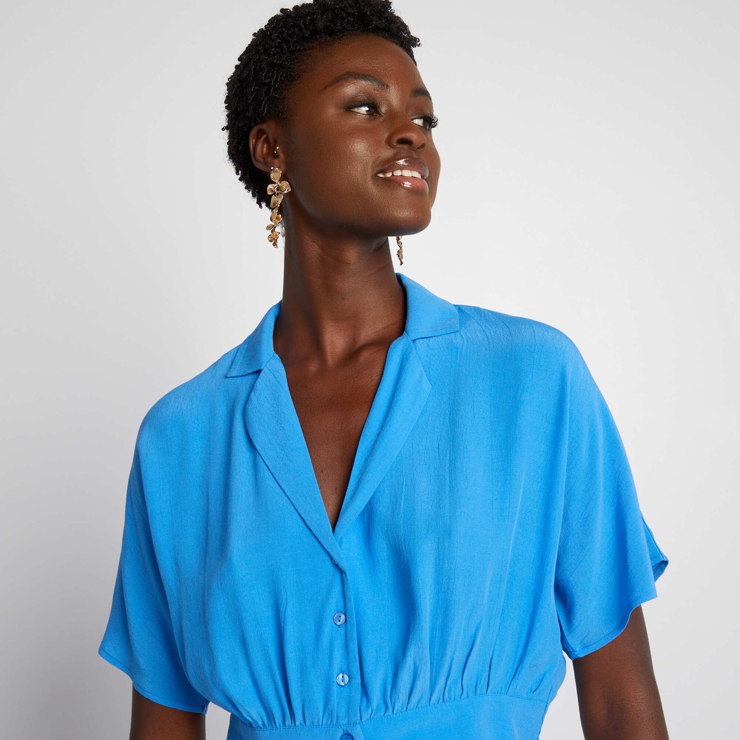 Chemisier crop top taille smockée Bleu
