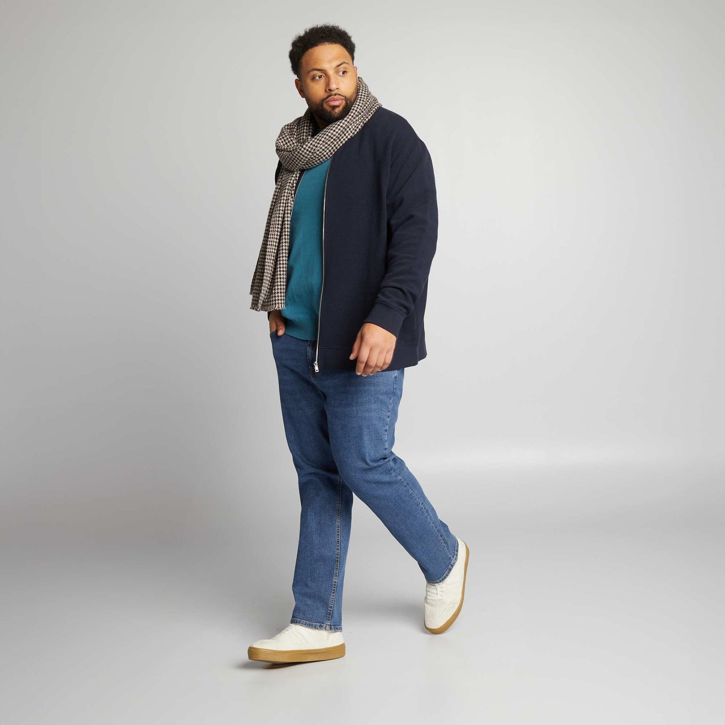 Sweat zippé en maille à rayures BLEU MARINE