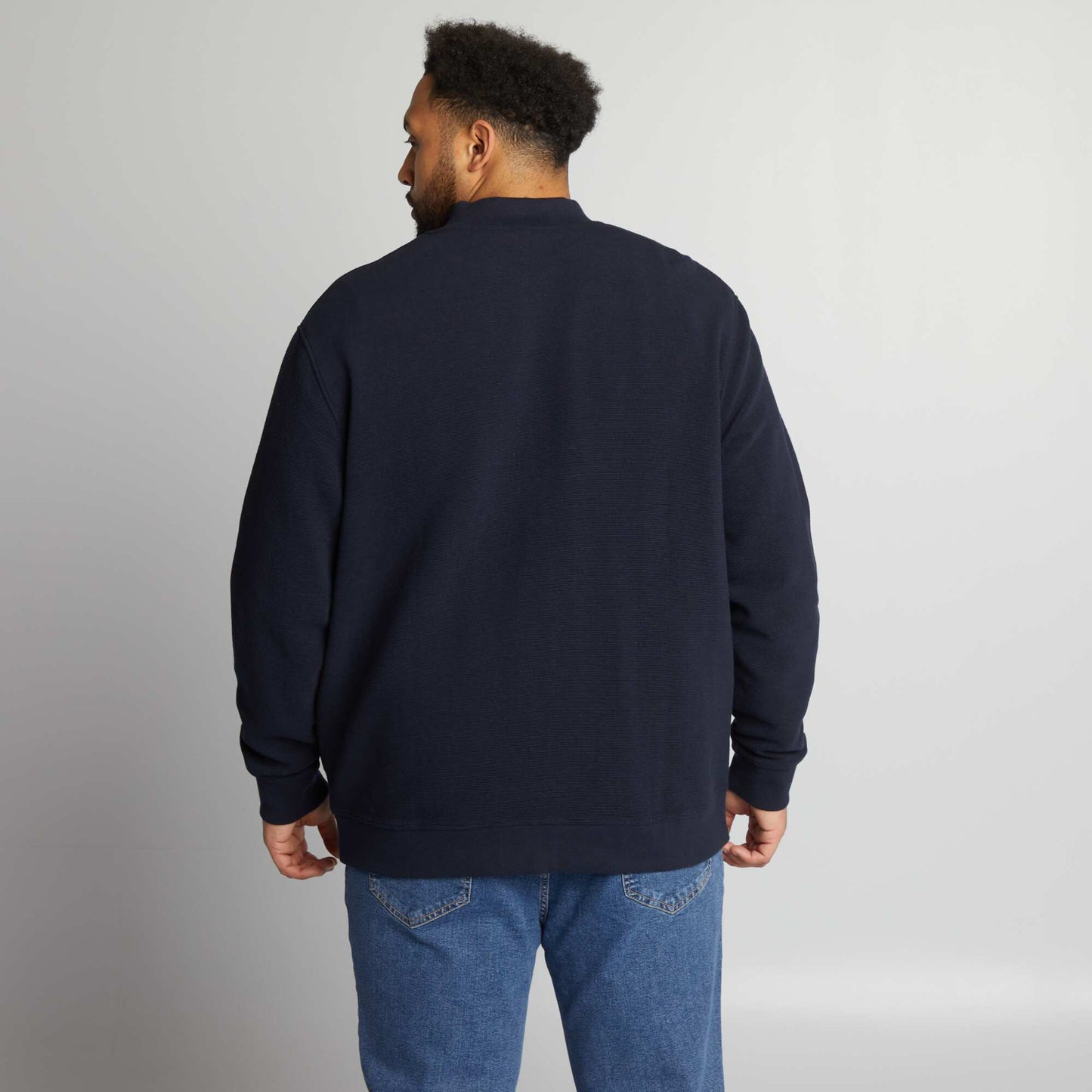 Sweat zippé en maille à rayures BLEU MARINE