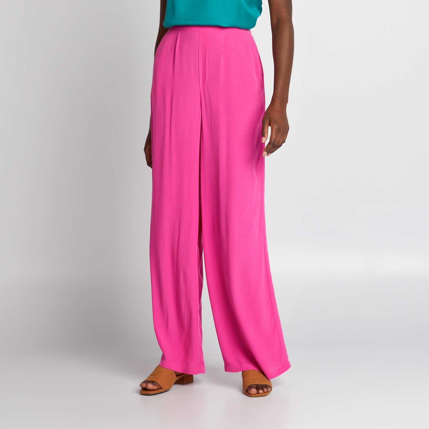 Pantalon large en maille crêpe Rose fuchsia