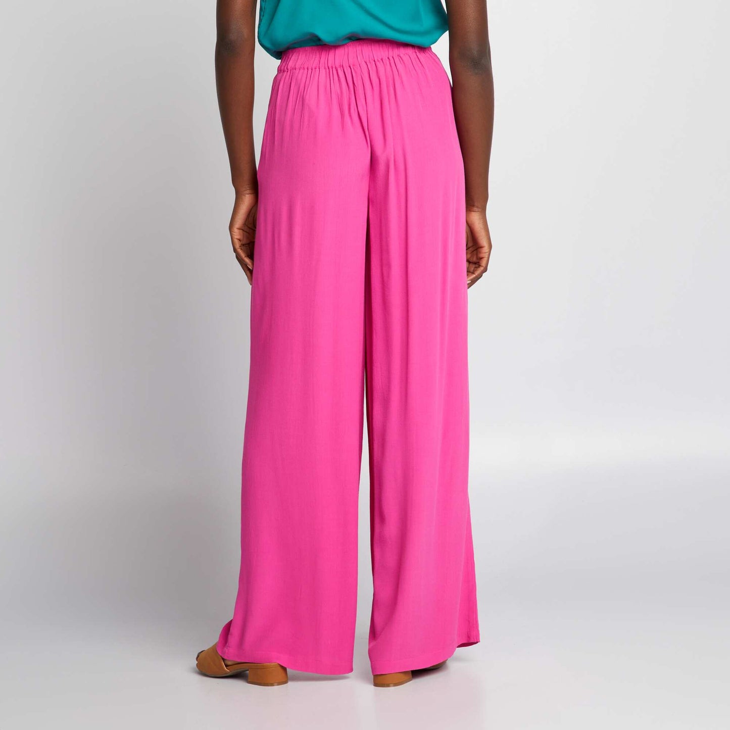 Pantalon large en maille crêpe Rose fuchsia