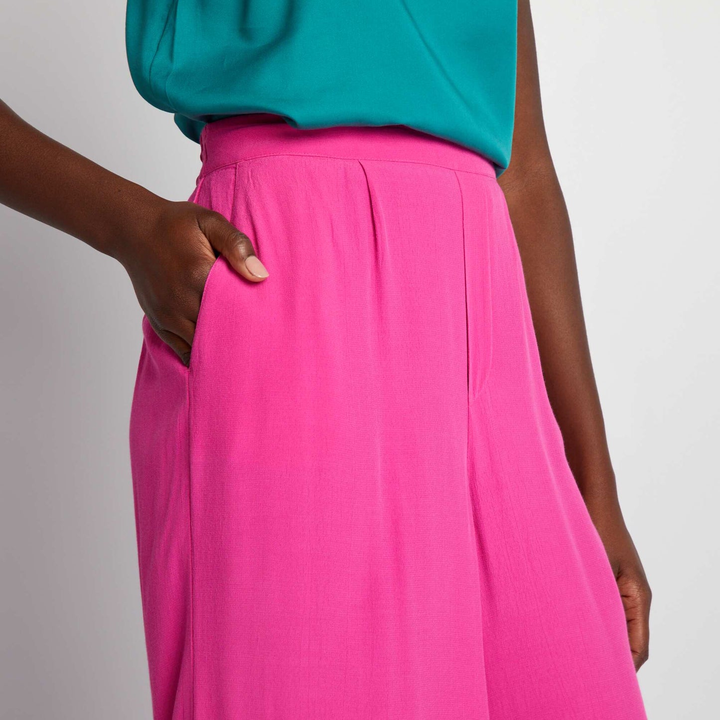 Pantalon large en maille crêpe Rose fuchsia