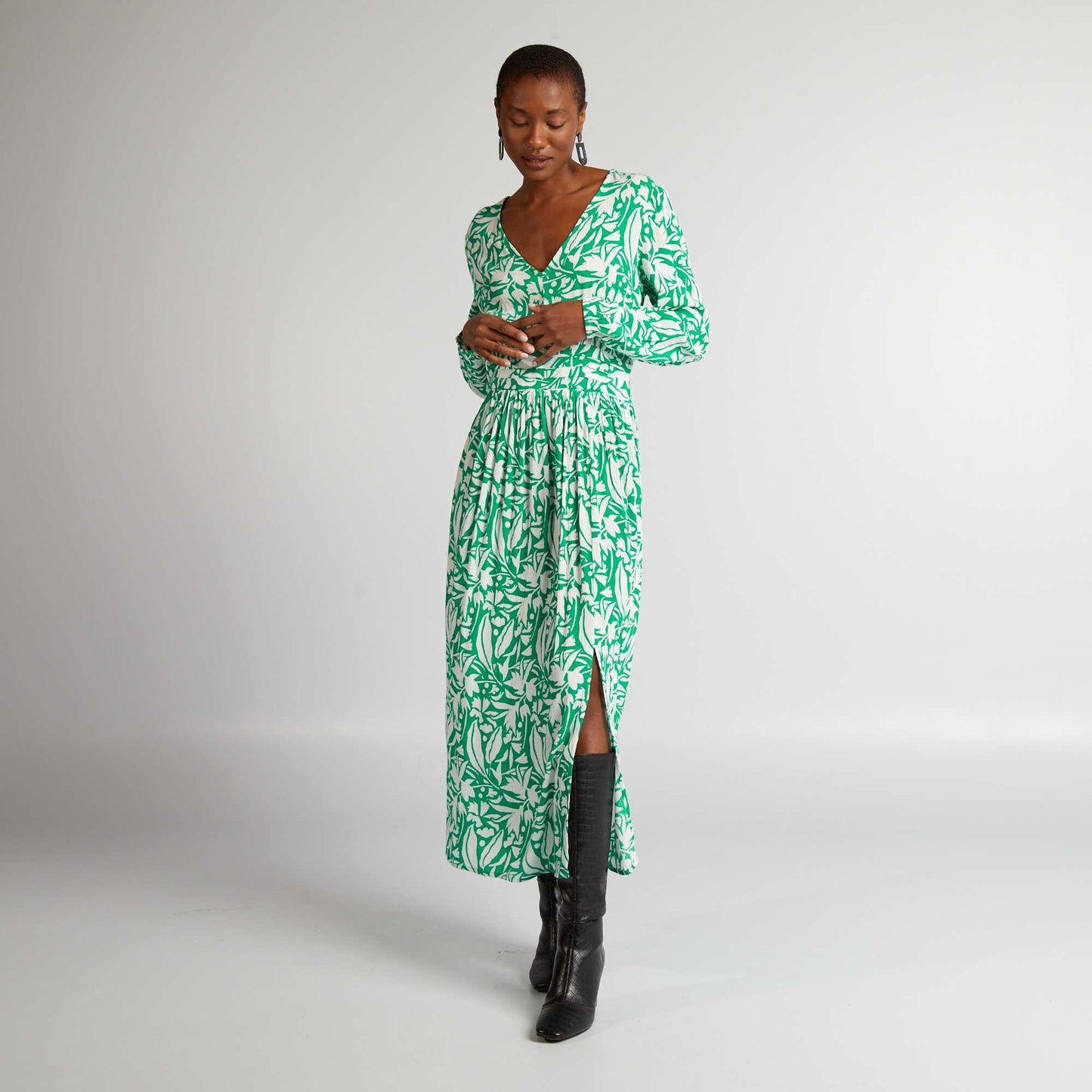 Robe longue en maille crêpée Vert