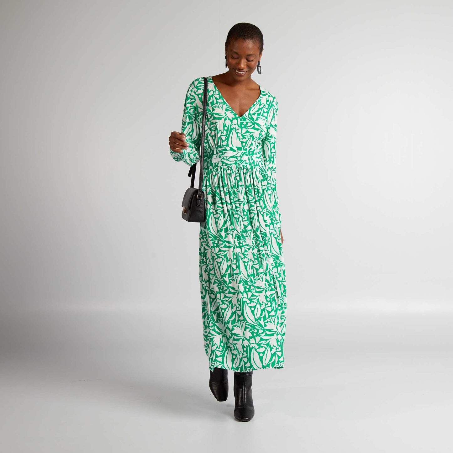 Robe longue en maille crêpée Vert