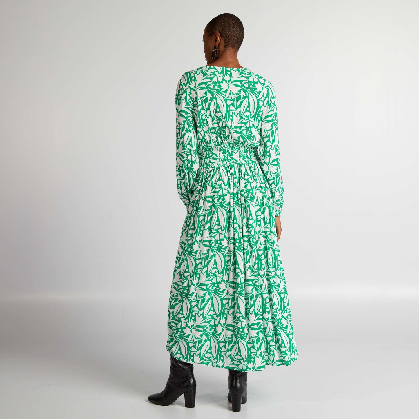 Robe longue en maille crêpée Vert