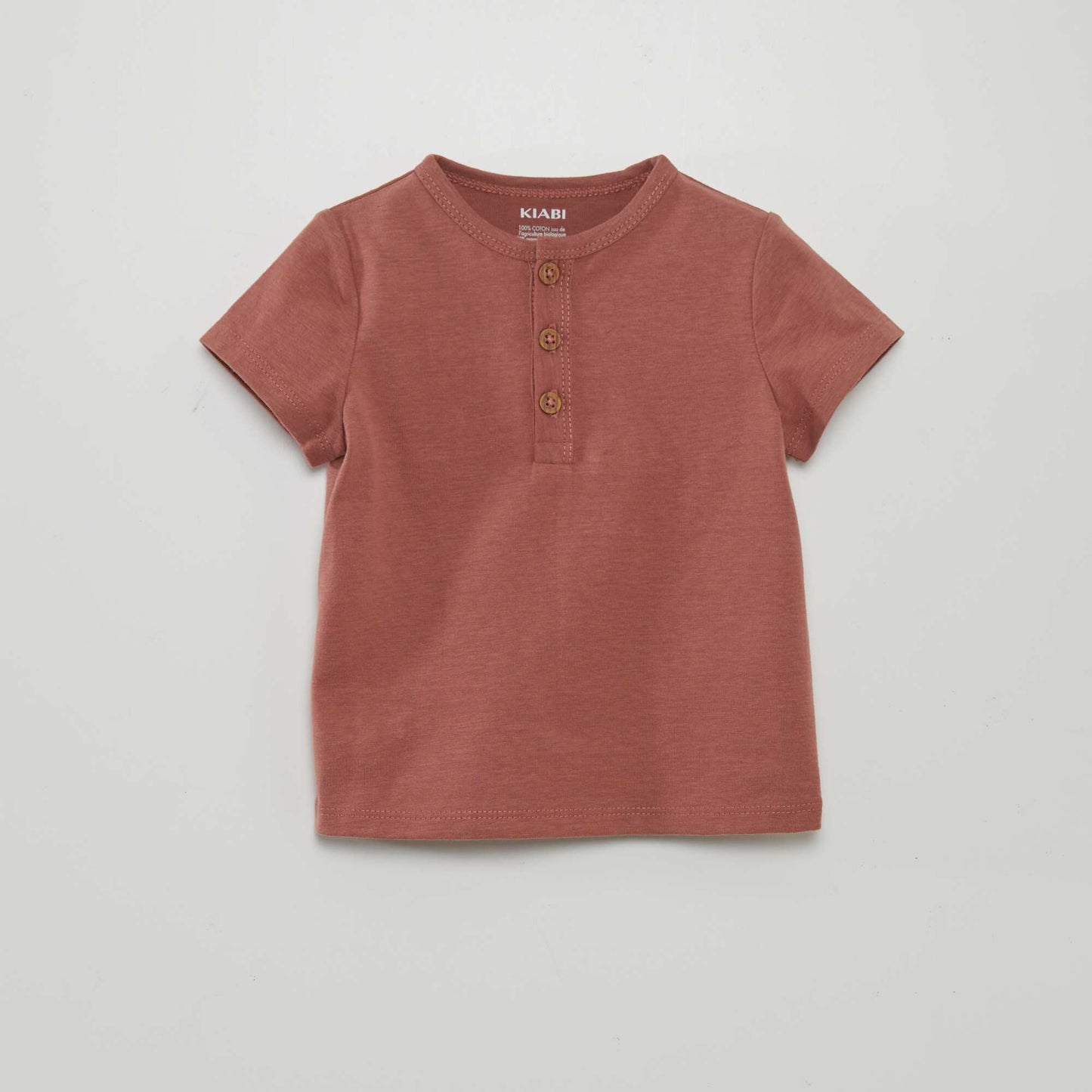 Tee-shirt uni avec col boutonné Terracotta