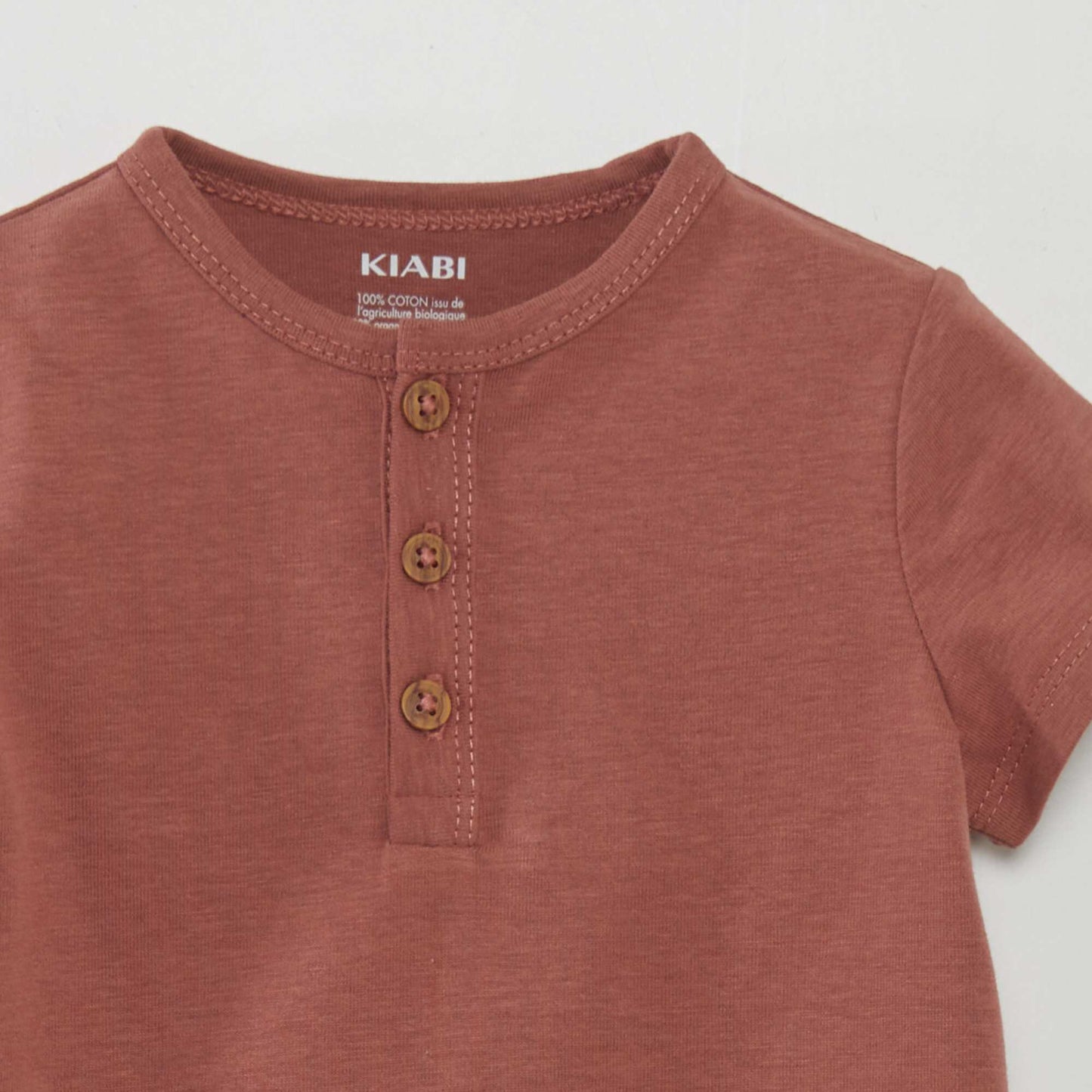 Tee-shirt uni avec col boutonné Terracotta