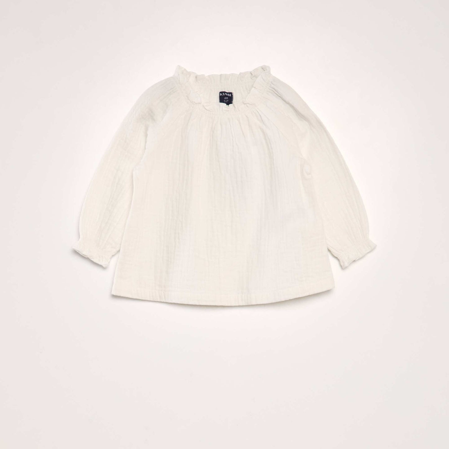 Blouse manches longues col volantée BLANC