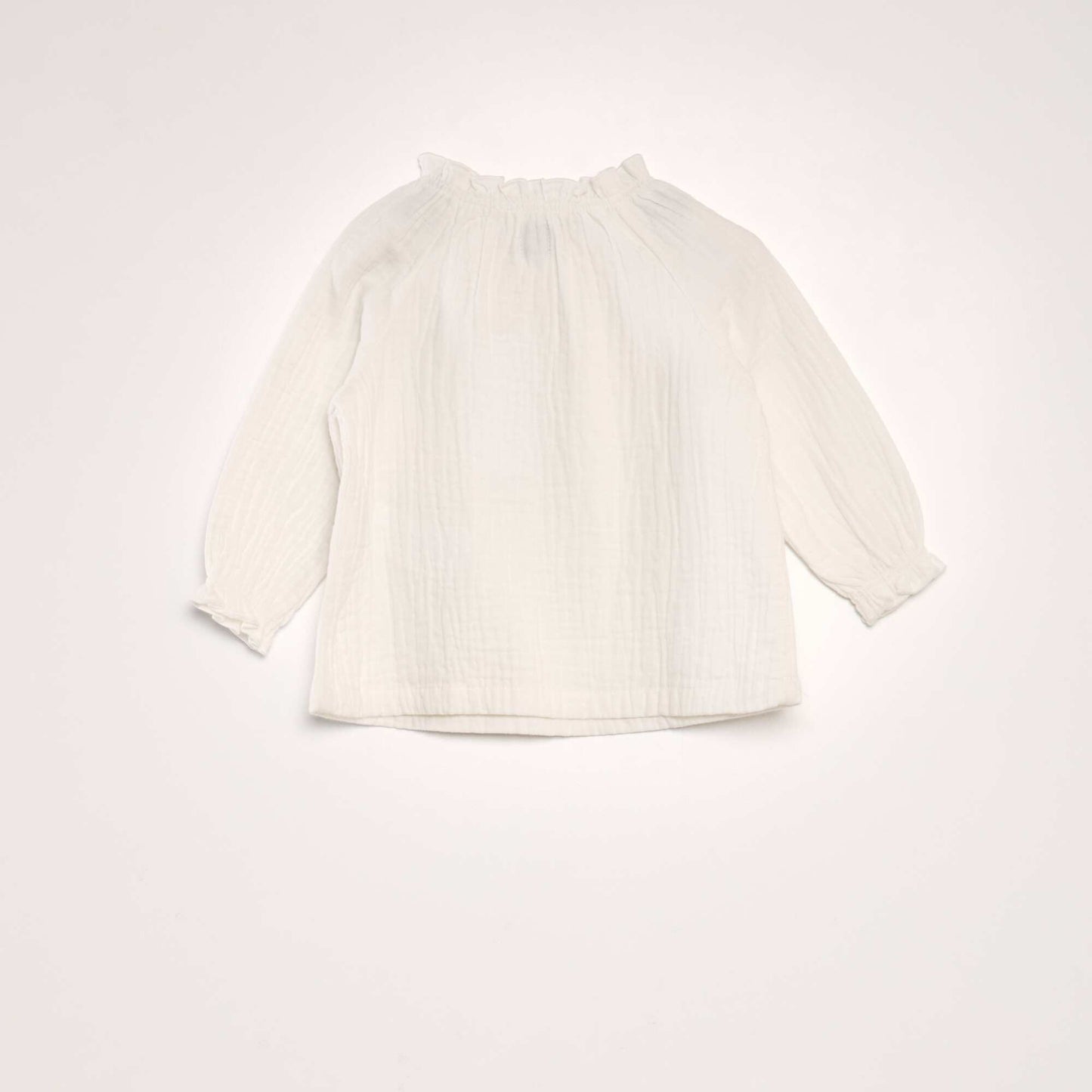 Blouse manches longues col volantée BLANC