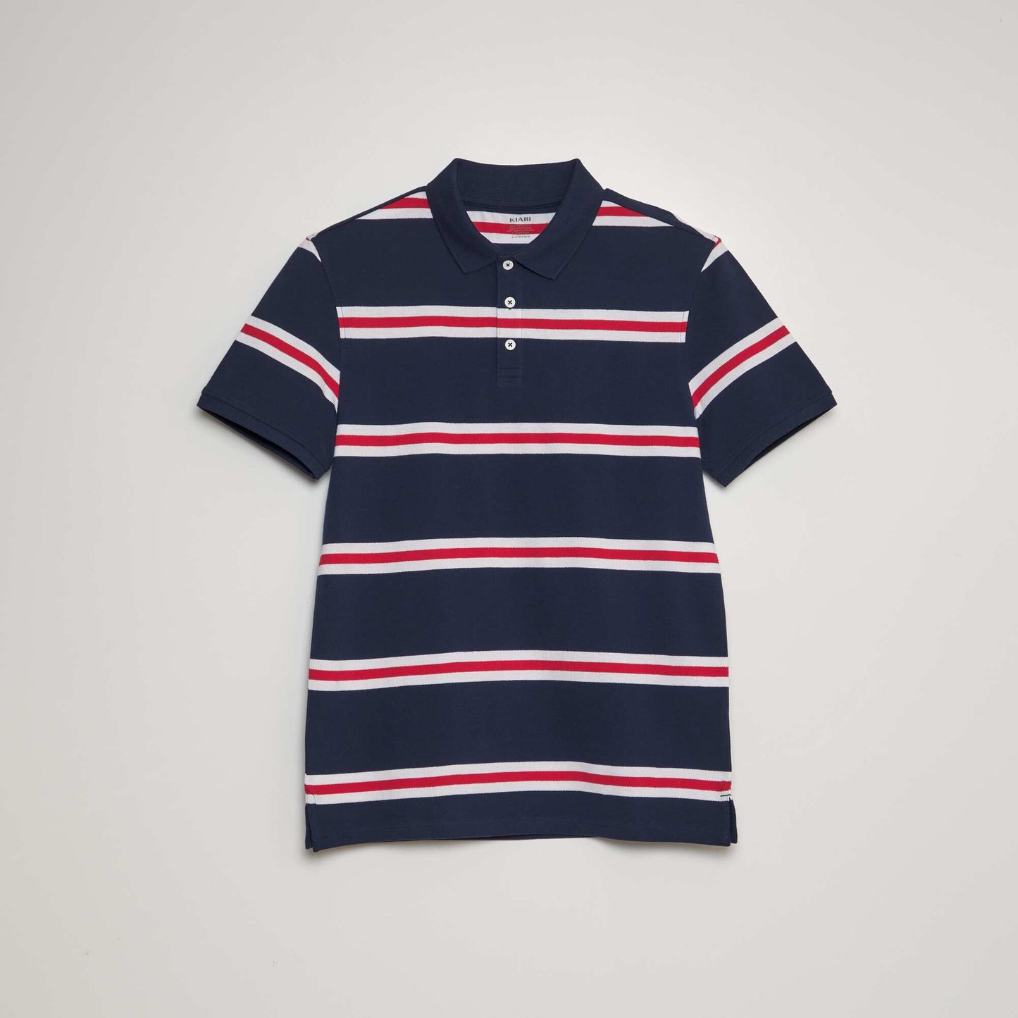 Polo à rayures en piqué de coton Bleu marine/rouge