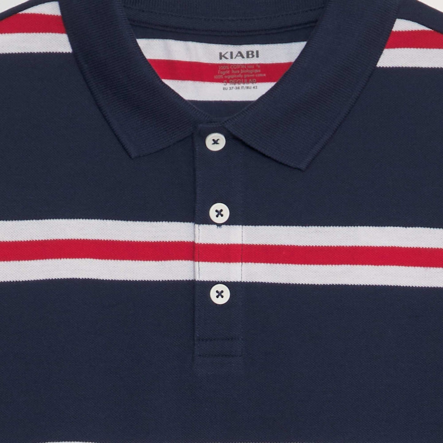 Polo à rayures en piqué de coton Bleu marine/rouge