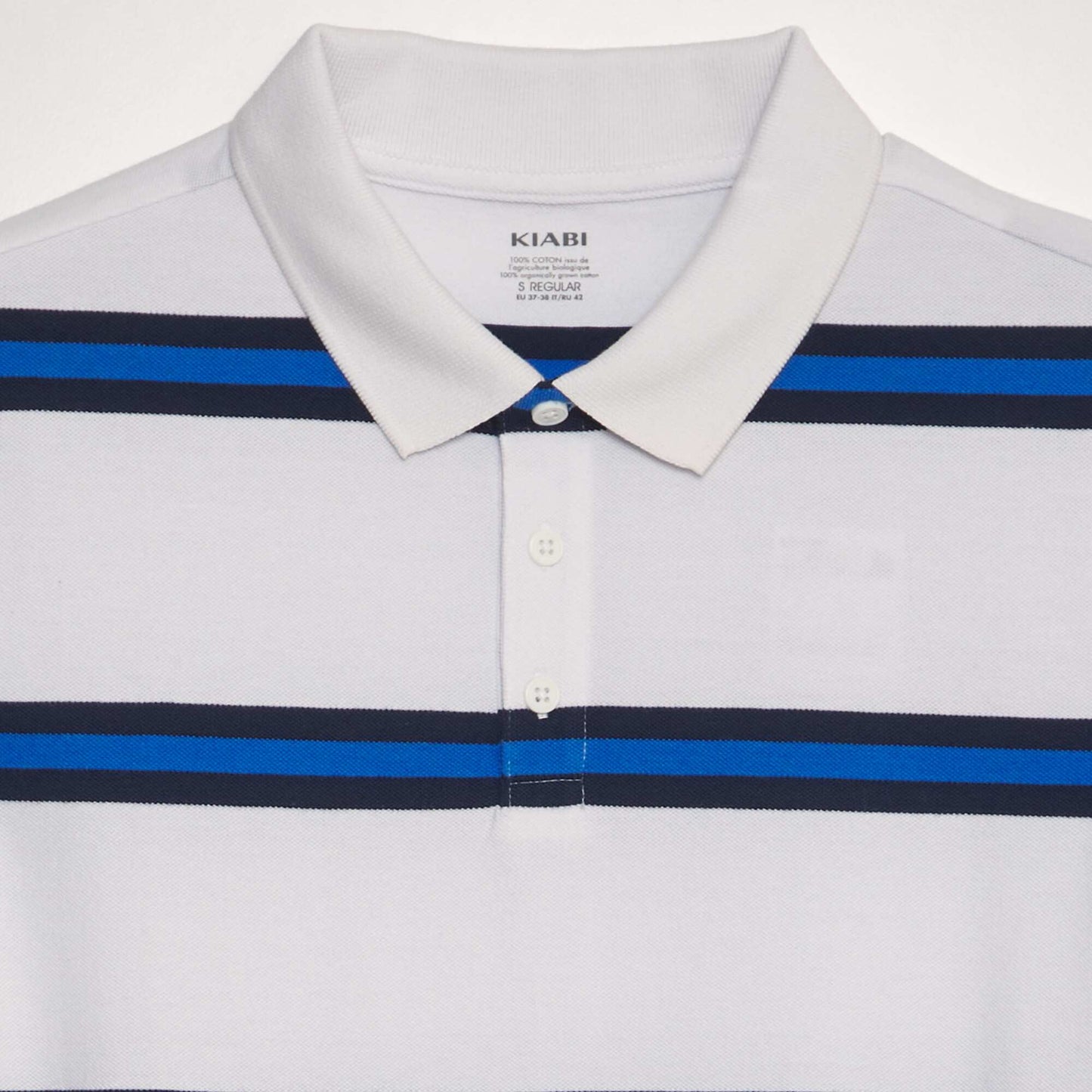 Polo à rayures en piqué de coton Blanc/bleu marine