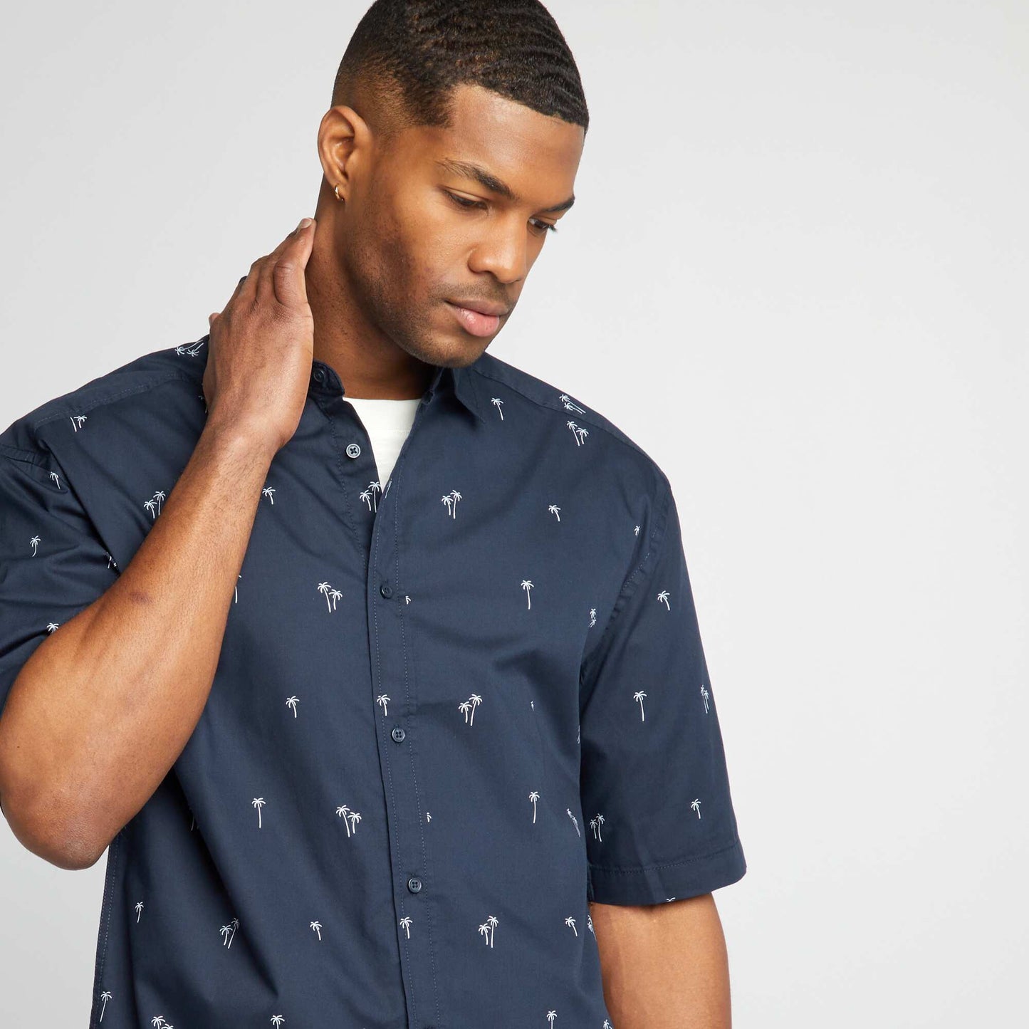 Chemise imprimée à manches courtes Bleu marine