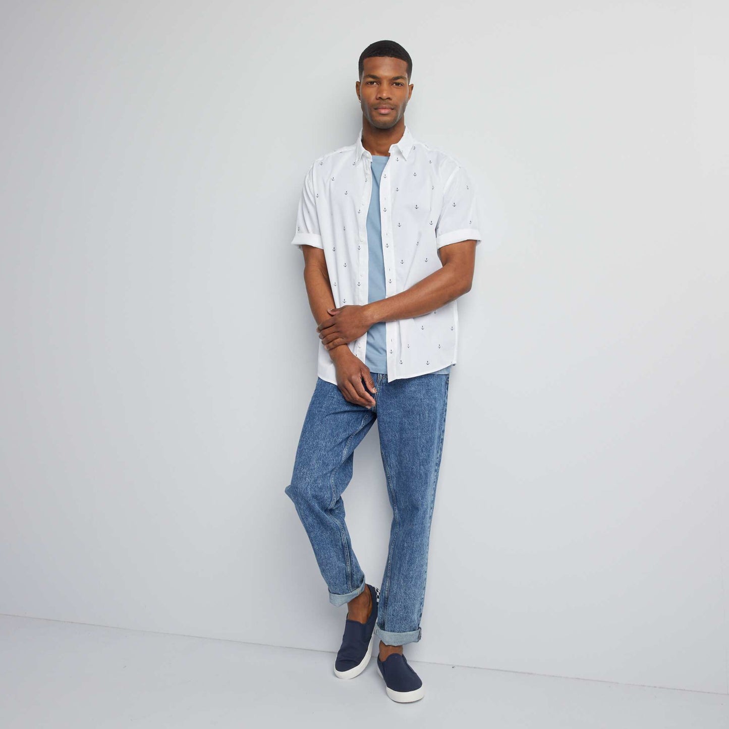 Chemise imprimée à manches courtes Blanc