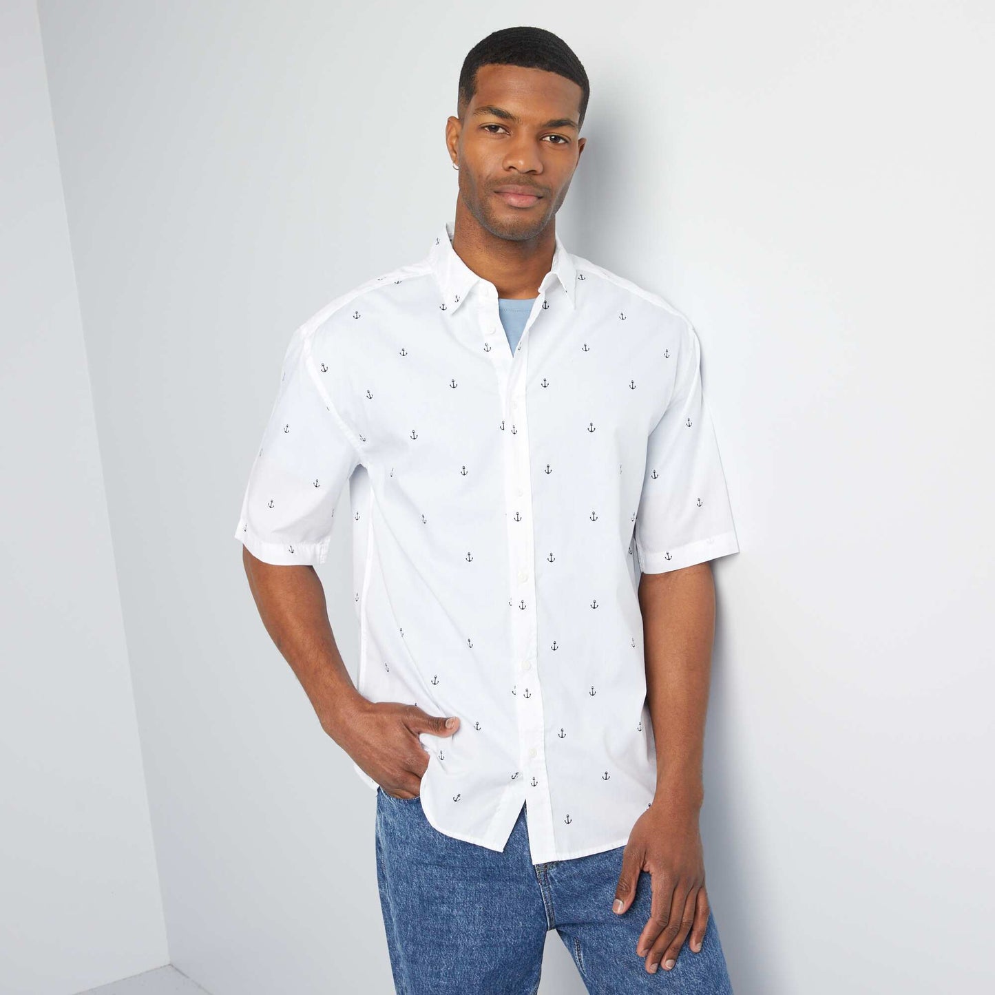 Chemise imprimée à manches courtes Blanc