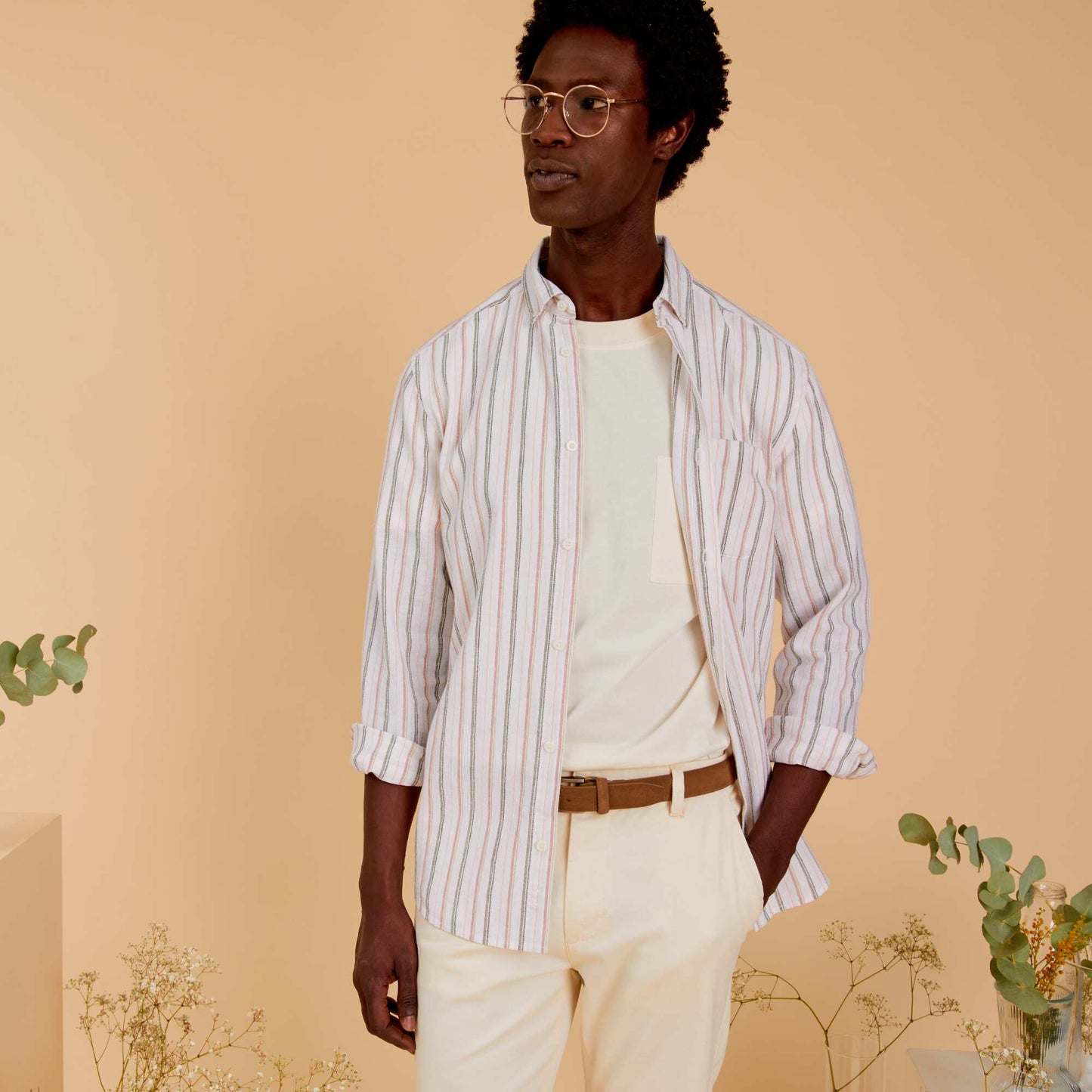 Chemise légère à rayures en coton et en lin Multicolore