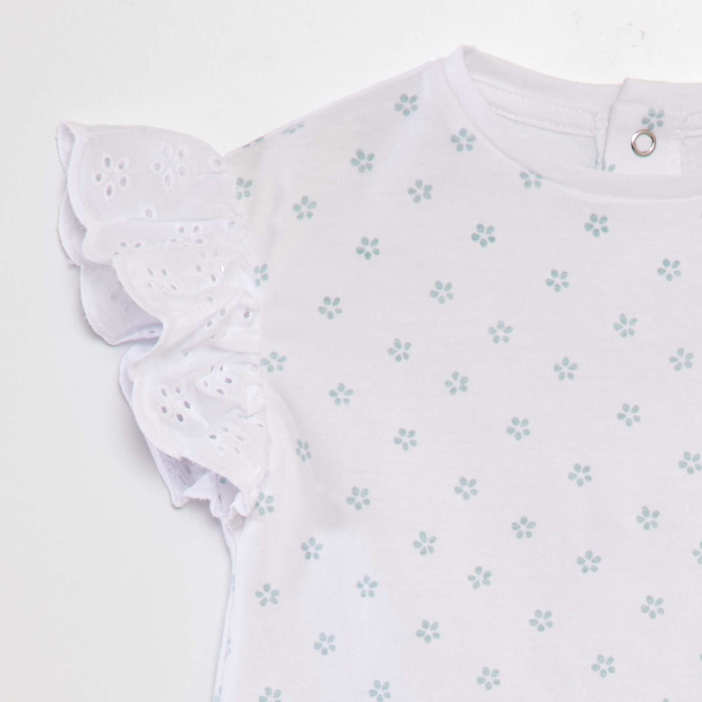 Tee-shirt avec manches broderie anglaise Blanc